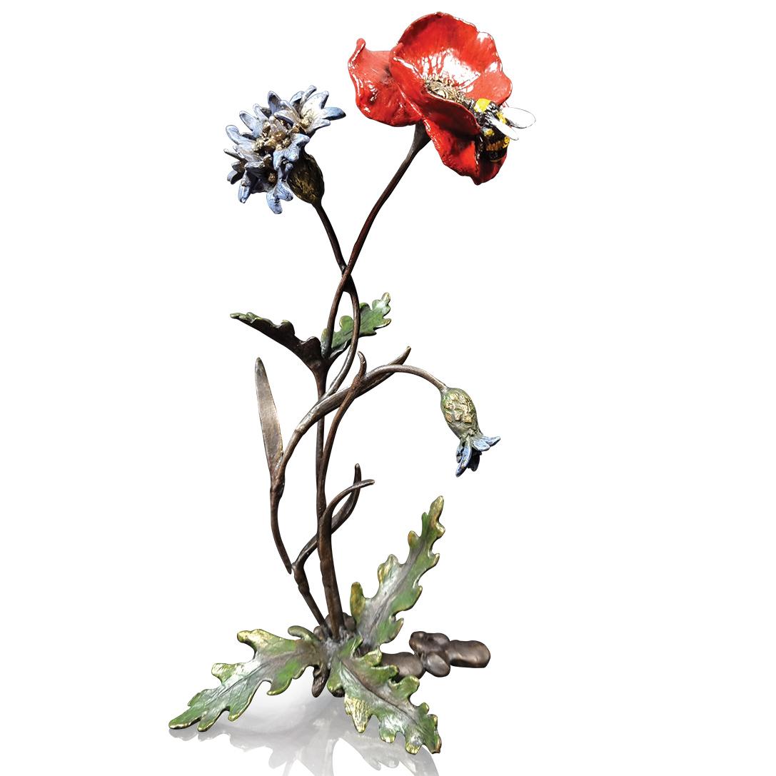 Poppy with Cornflower and Bee - Bronze Sculpture-Keith Sherwin 1154