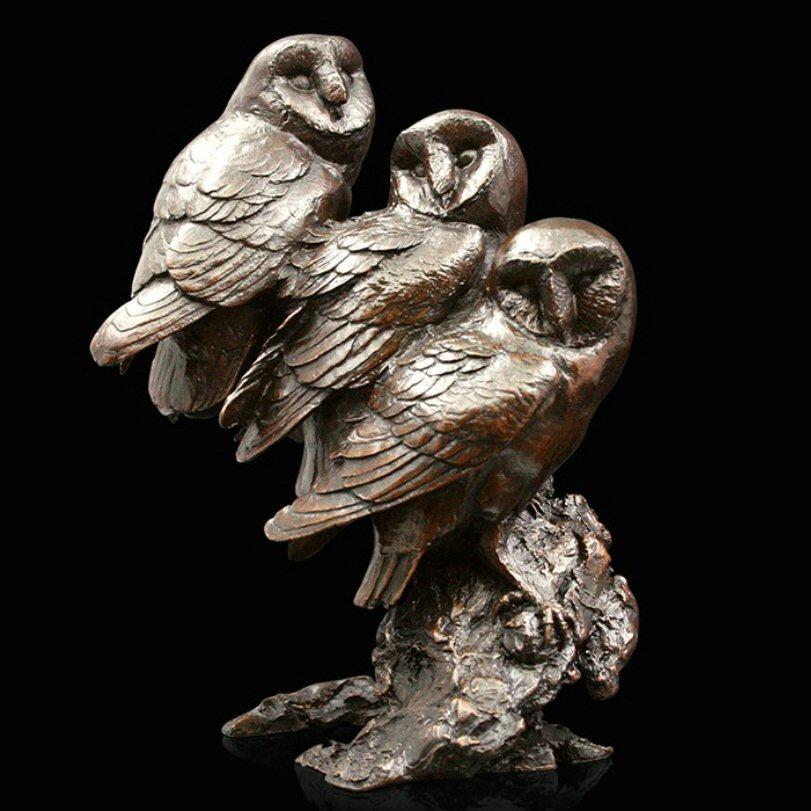 Watchful - Three Barn Owls (945) in bronze by Michael Simpson
