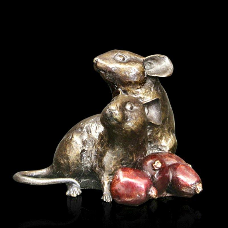 Mice with Rosehips (953) in bronze by Michael Simpson