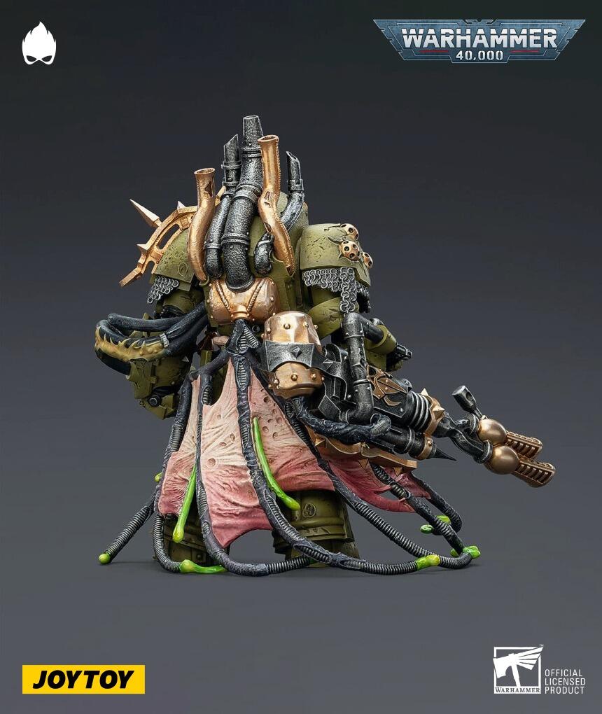 JOYTOY Warhammer 40.000 Death Guard Lord of Virulence with Power Fist and Twin Plague Spewer Hochdetaillierte Gelenkfigur Actionfigur – Sammlerstück Geburtstage