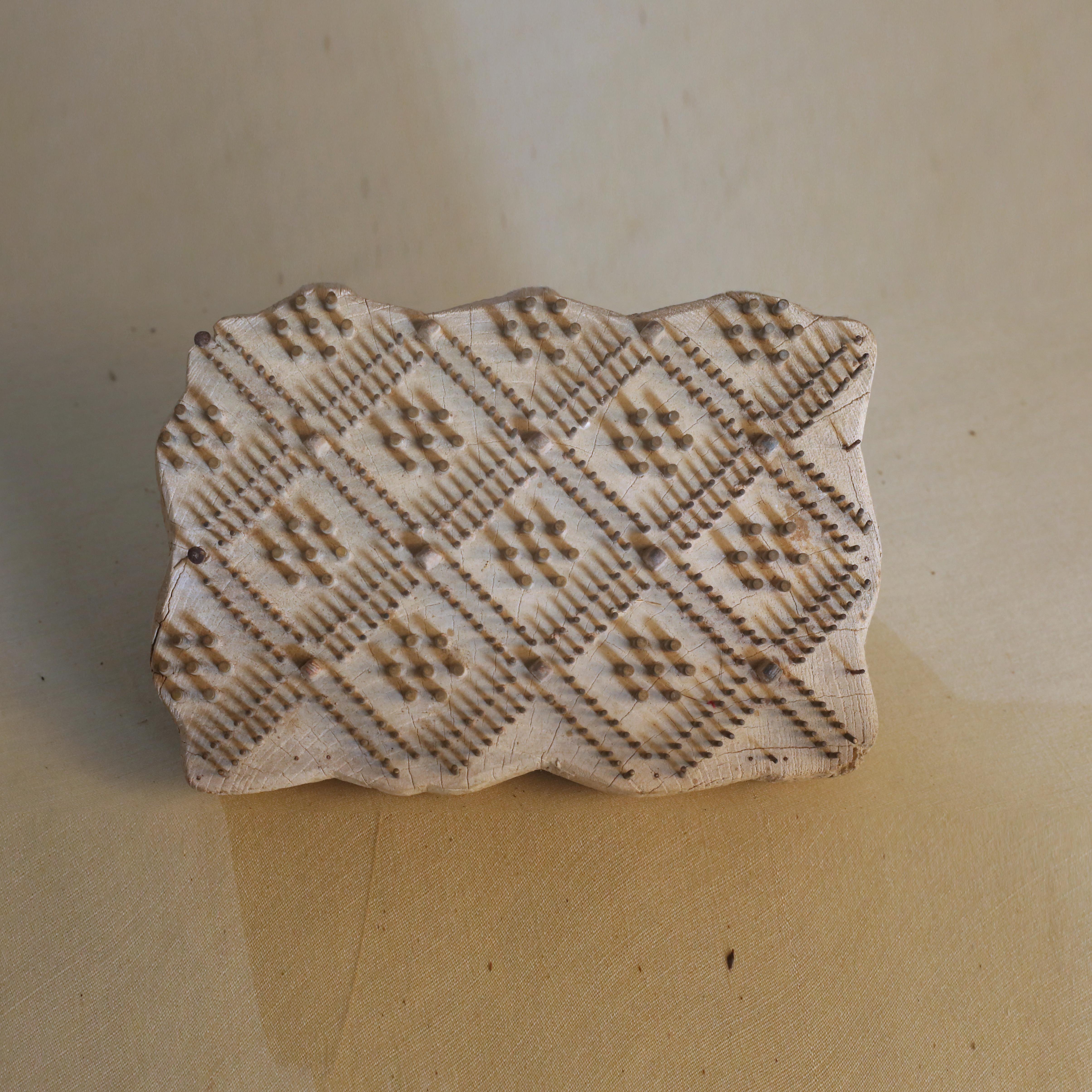 AHM24 - Block Printed Fabric, 100% Cotton, Ajrak Design/ Black Diamond Dots. Block