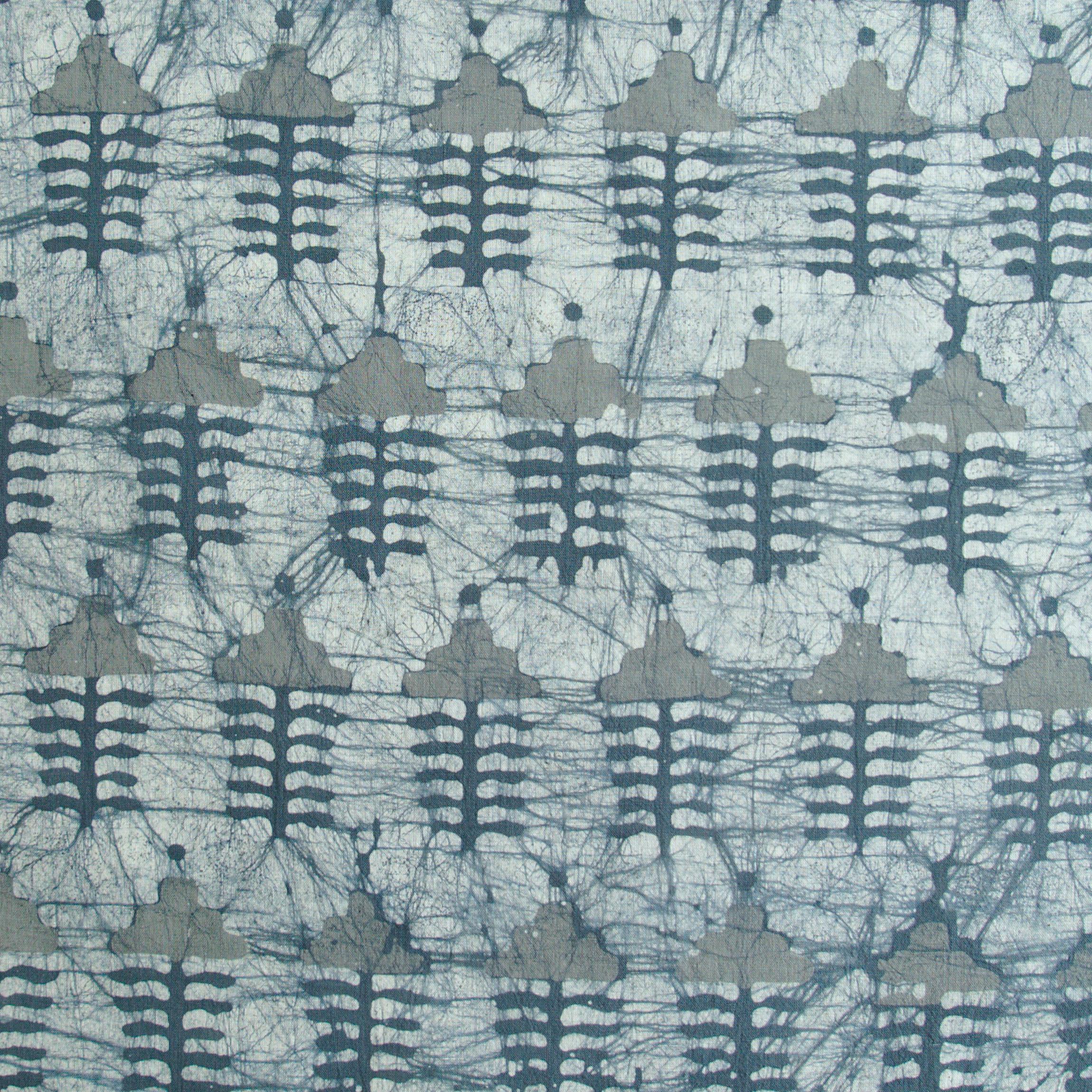 100% Block-Printed Batik Cotton Fabric From India - Chuanr Design - Grey Dye - Flat - Live