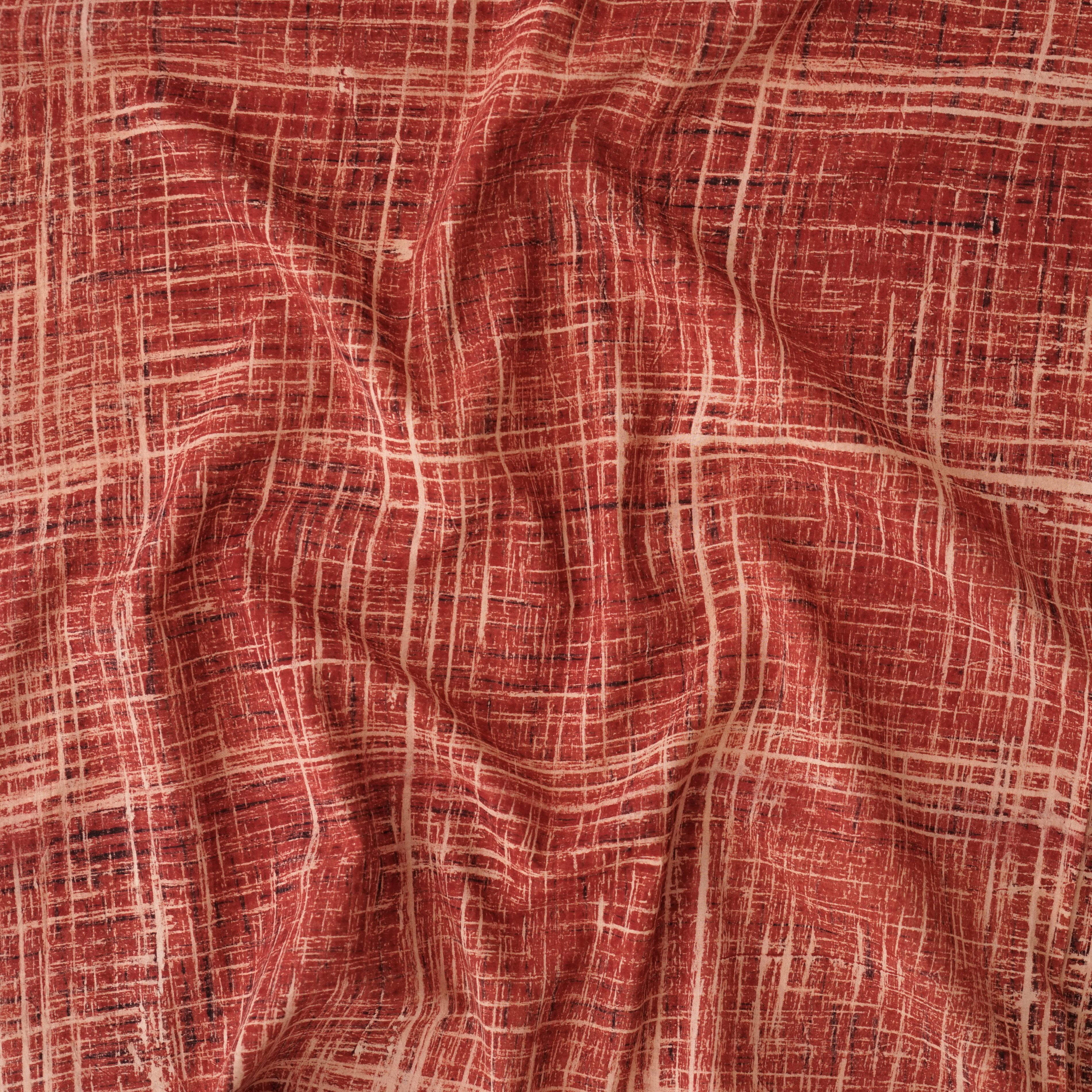 2. Brush Print - 100% Cotton Fabric - Hand-Brushed - Red - Contrast
