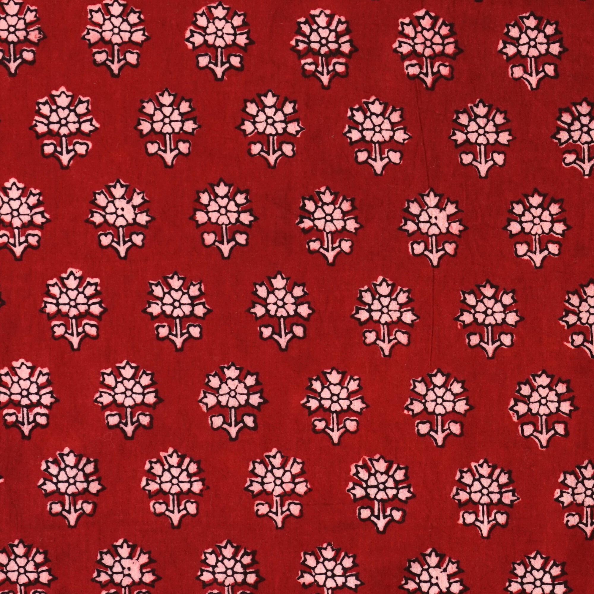 2 - ISK10 - 100% Block-Printed Cotton Fabric From India - New Perspective Design - Iron Rust Black & Alizarin Red Dyes - Flat