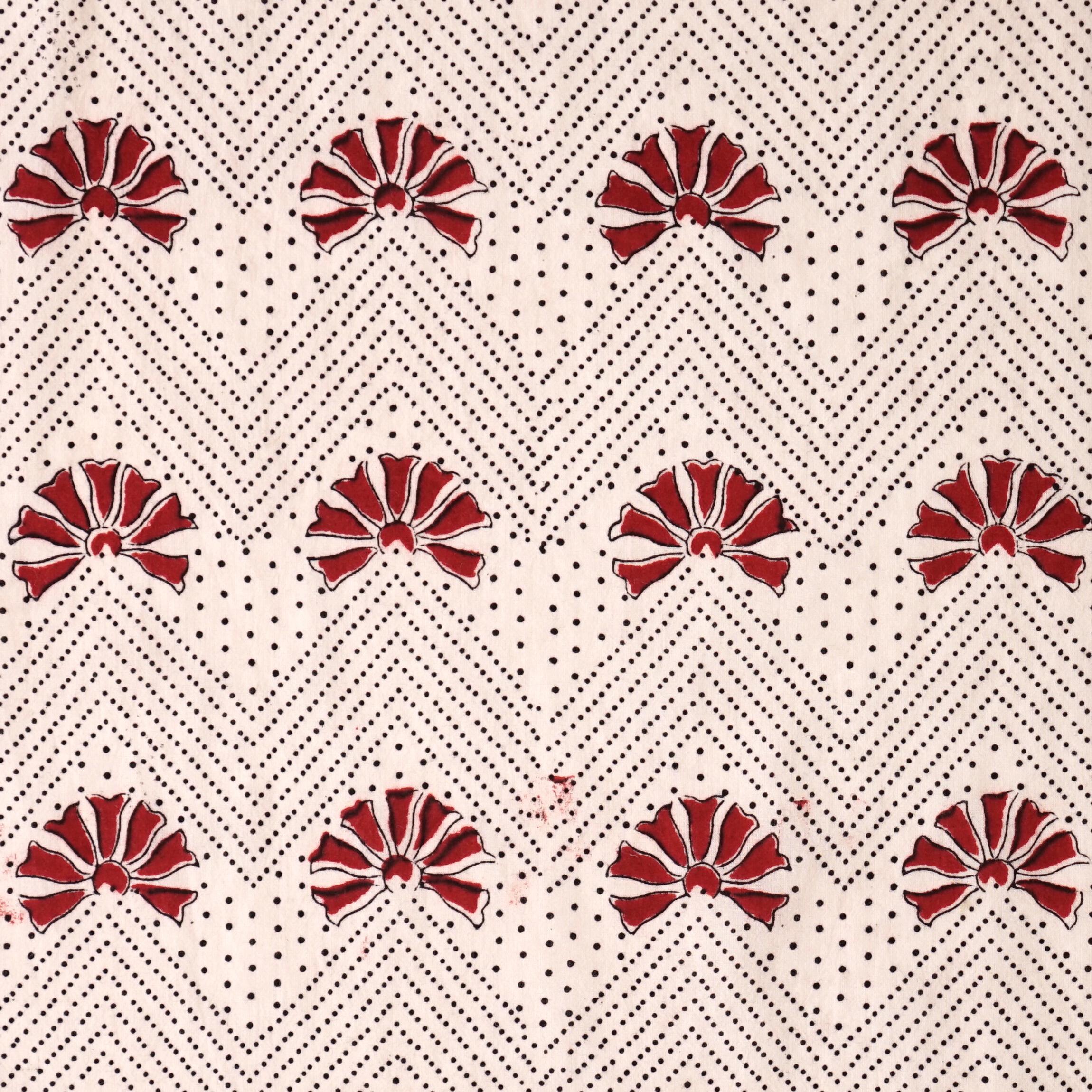 100% Block-Printed Cotton Fabric From Bagh, India - Escape to the Beach - Iron Rust Black & Alizarin Red Dyes - Flat