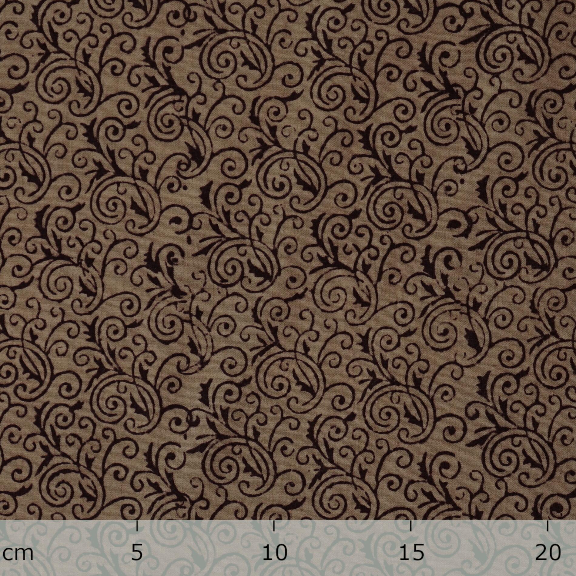 100% Block-Printed Cotton Fabric From India- Bagh - Iron Rust Black & Indigosol Khaki - Quetico Print - Ruler