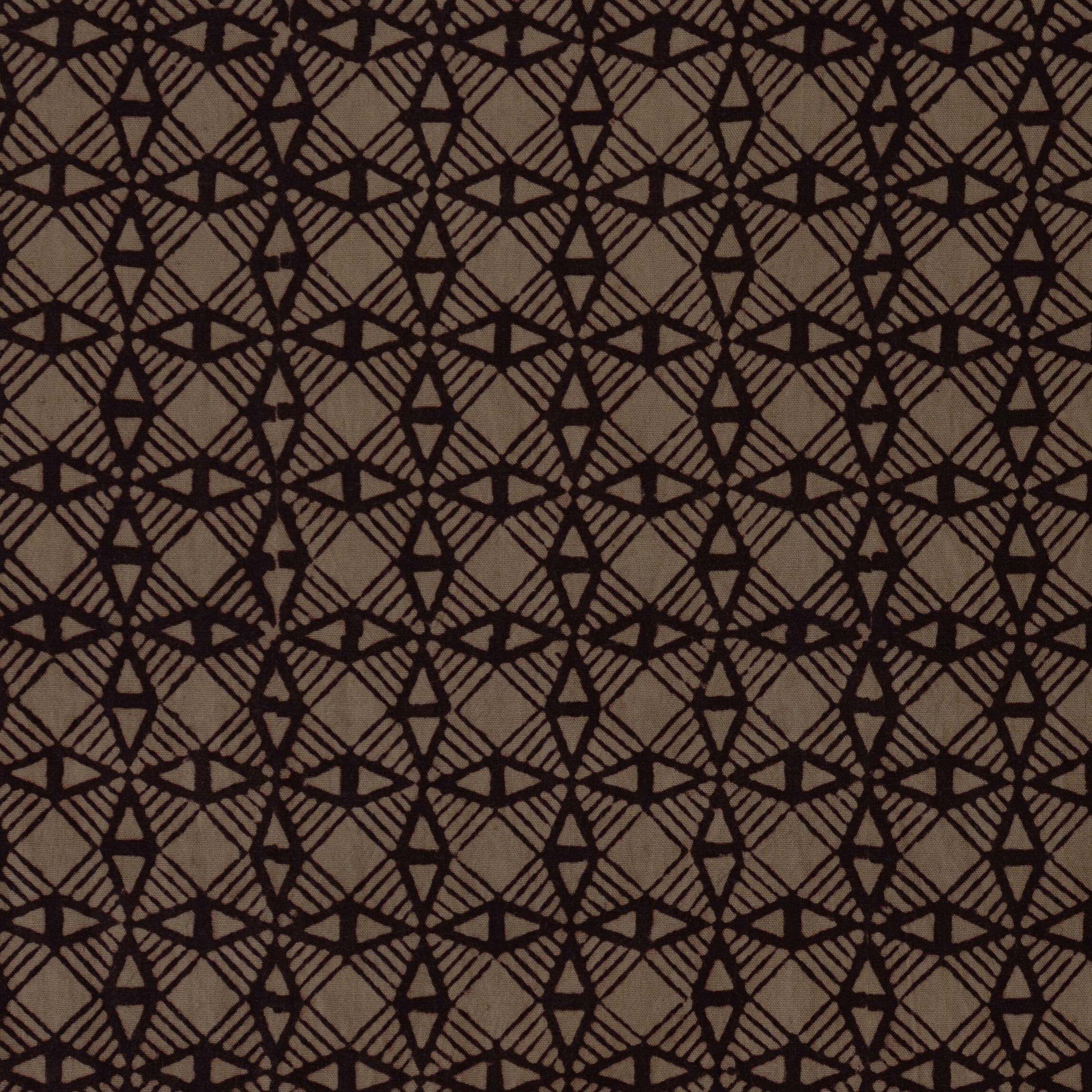 100% Block-Printed Cotton Fabric From India- Bagh - Iron Rust Black & Indigosol Khaki - Big Brother Print - Flat