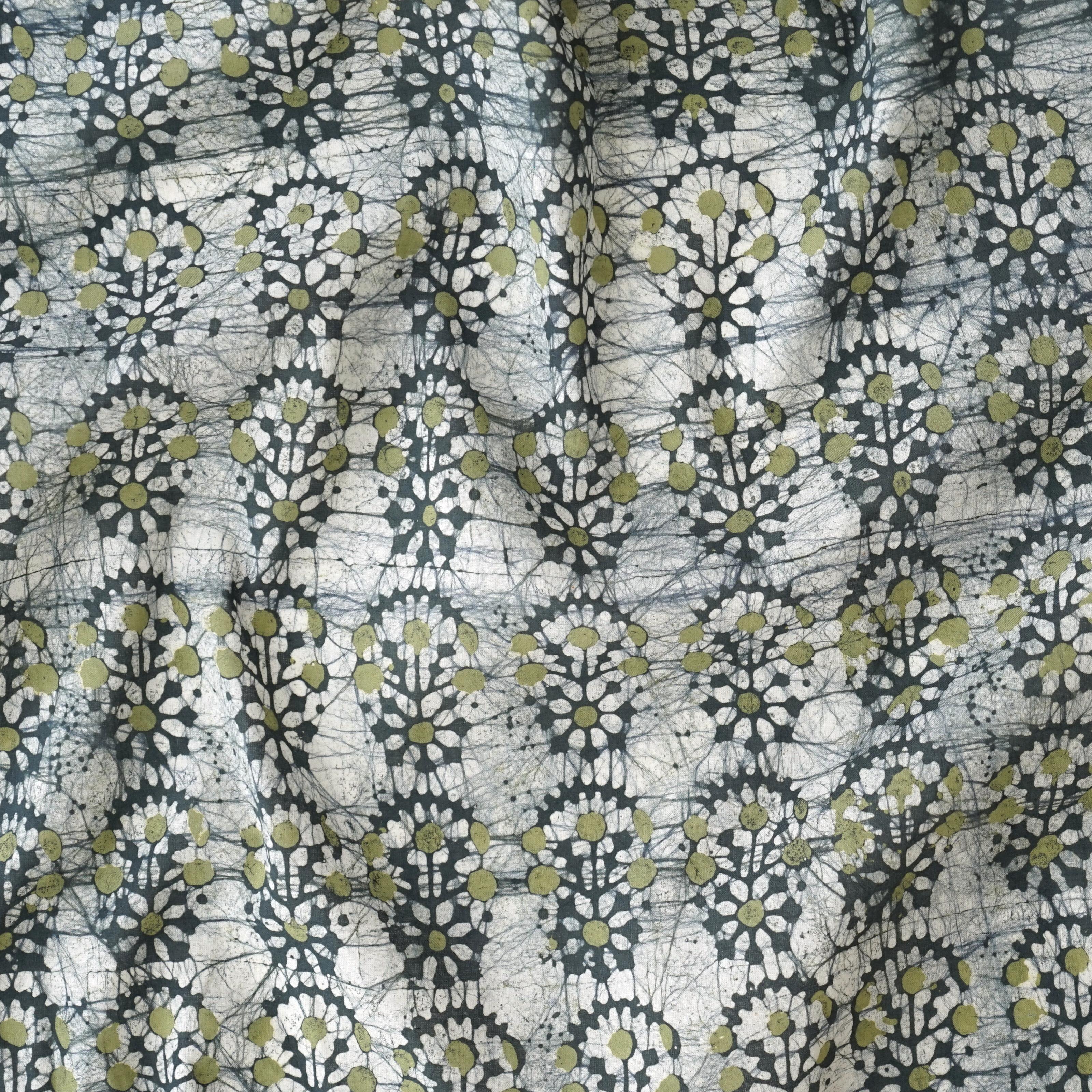 100% Block-Printed Batik Cotton Fabric From India - Seahorse Motif - Contrast