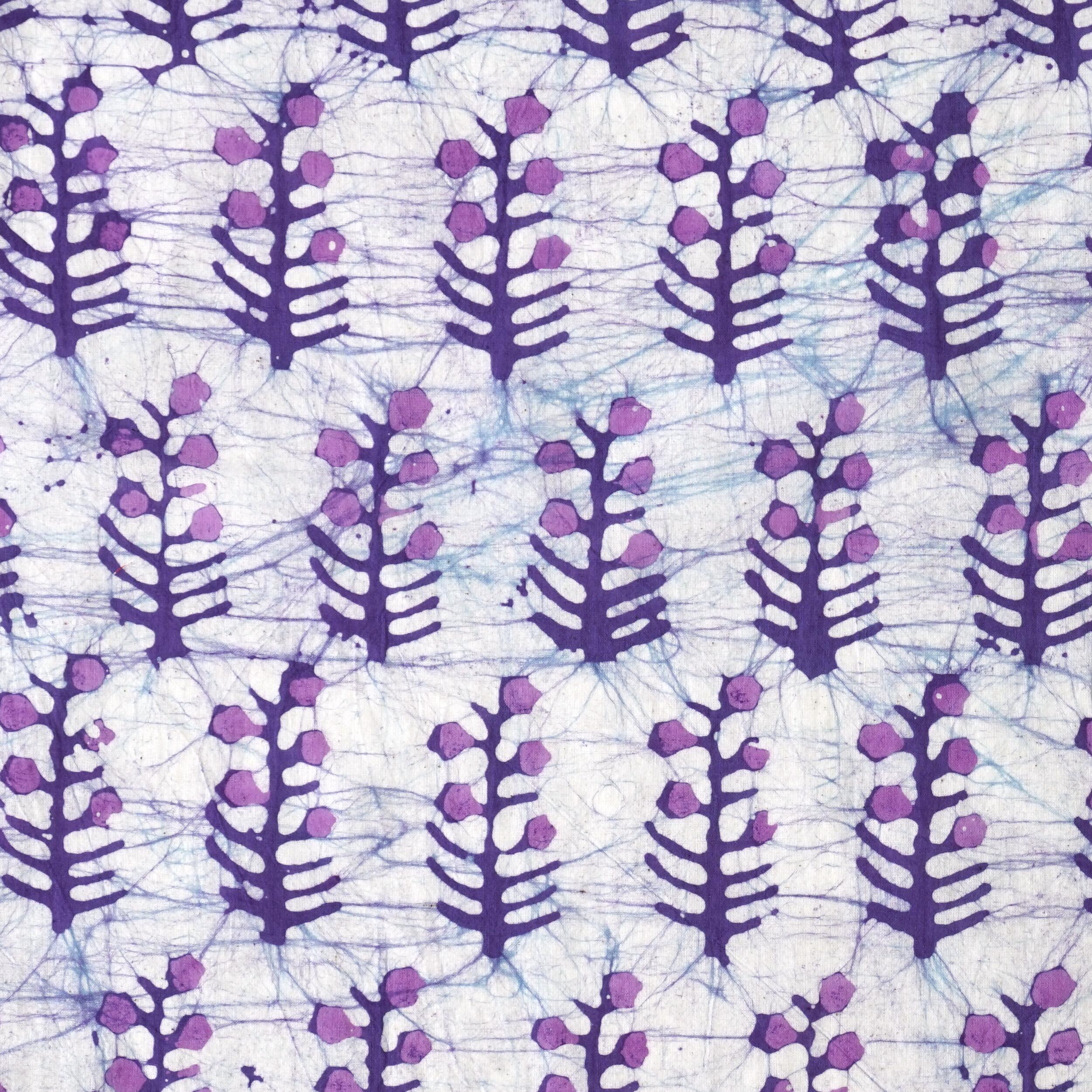 100% Block-Printed Batik Cotton Fabric From India - Purple Reactive Dye - Flat