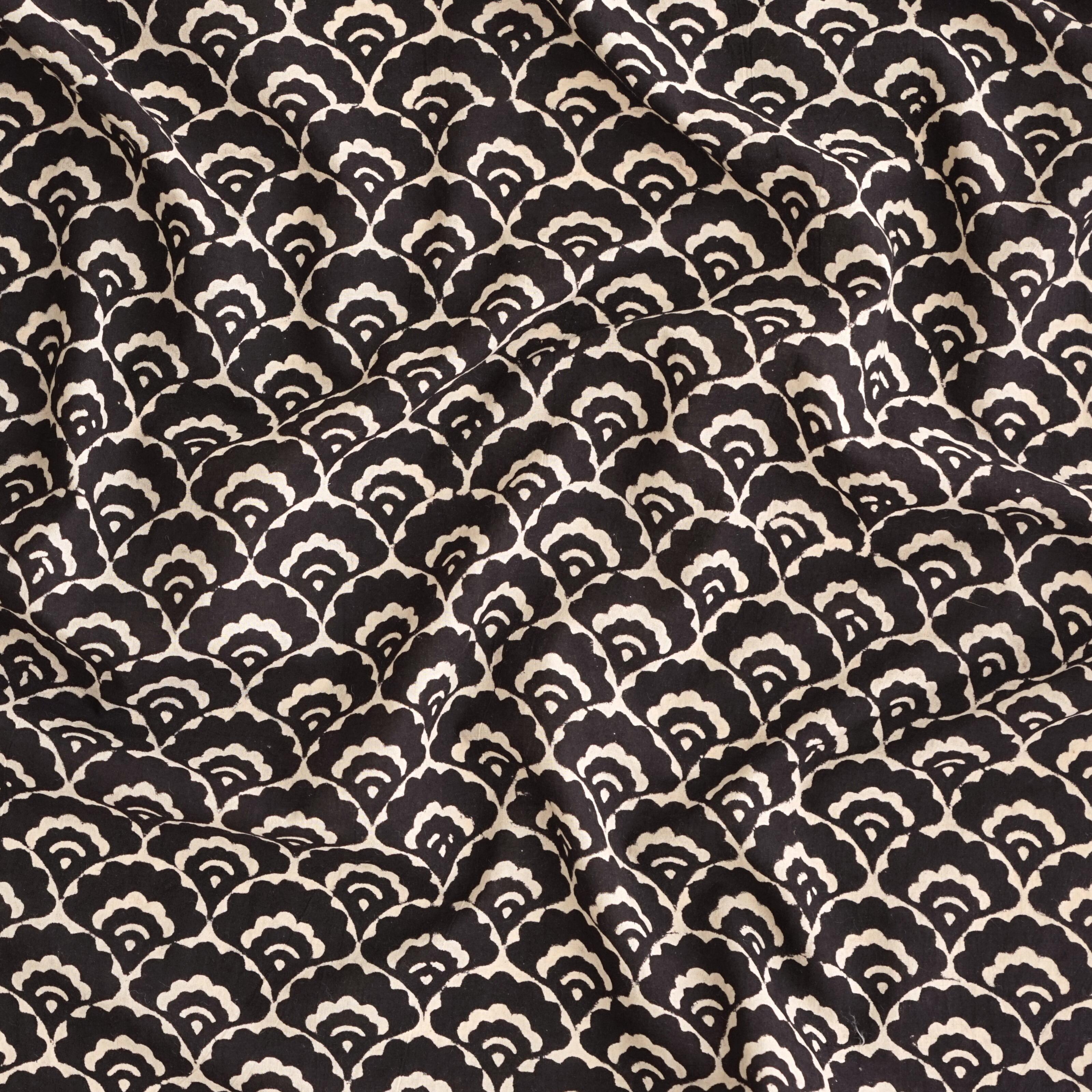 Indian Hand Woodblock-Printed Cotton - Clouds Print - Printed With Natural Black Iron Rust Dye - Contrast