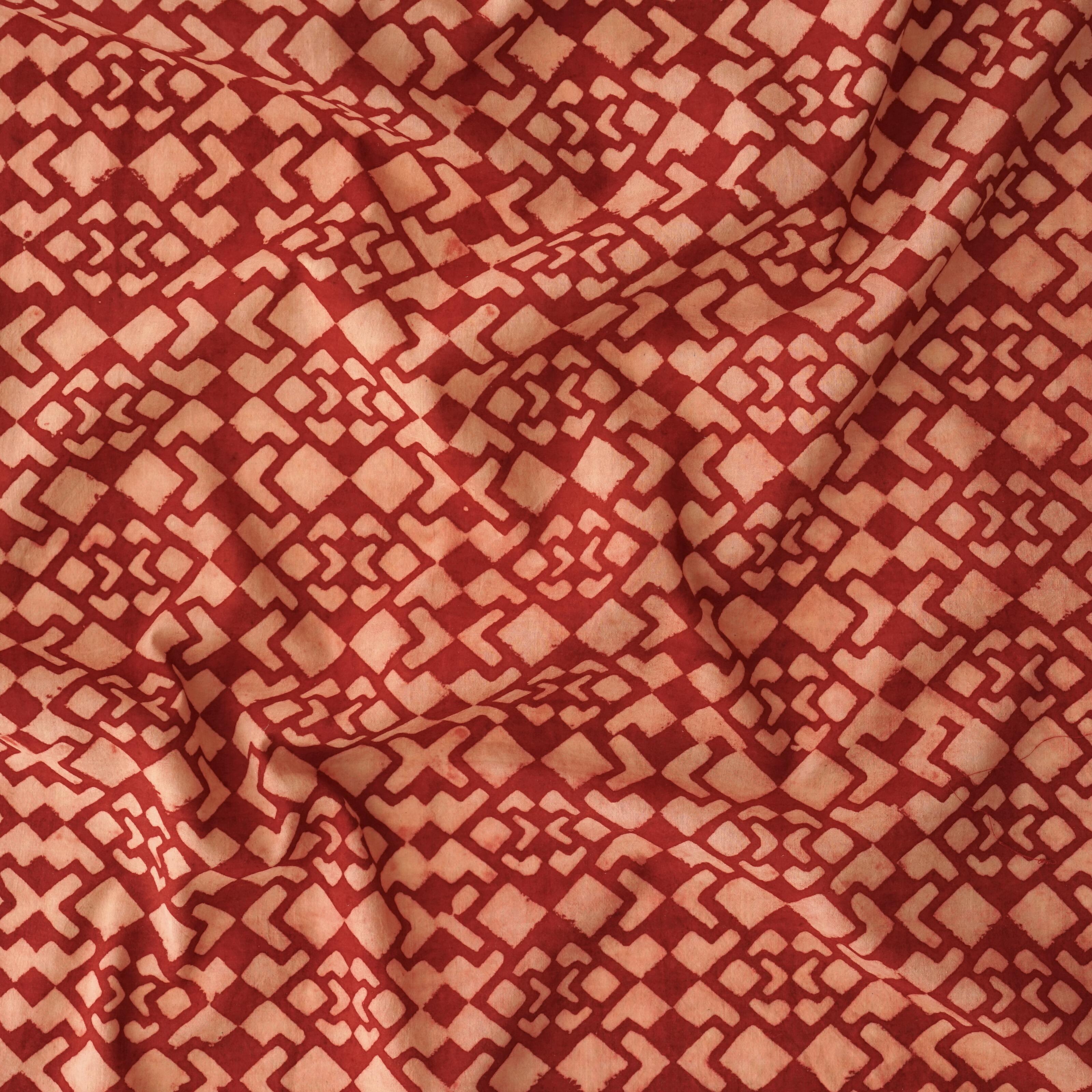 2 - SIK55 - Hand Block-Printed Cotton - Merrymaker Design - Alizarin Red Dye - Contrast