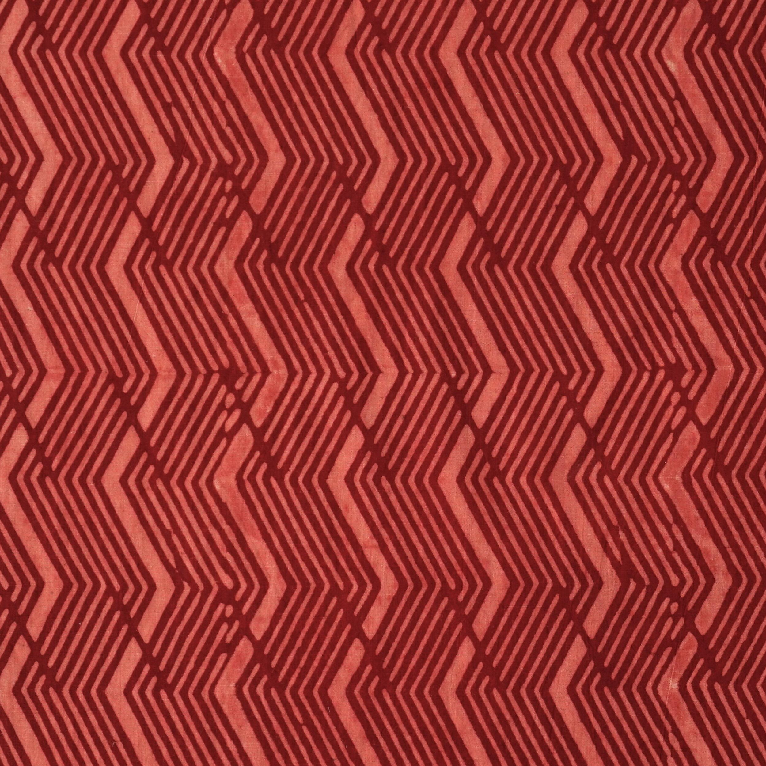 SIK18 - Indian Hand Block-Printed Cotton Cloth - Art Deco Wave Design - Red Alizarin Dye - Flat