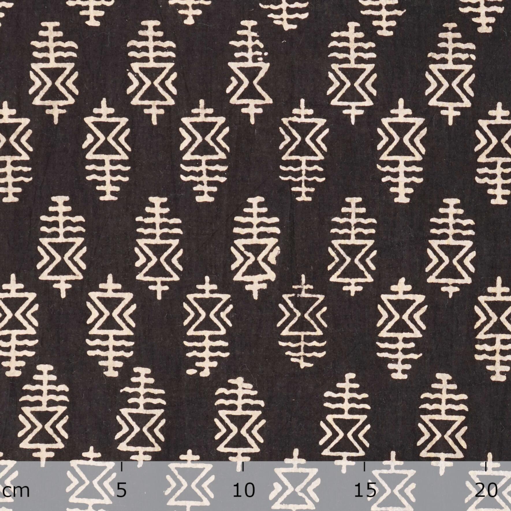 4 - AHM49 - Block-Printed Cotton - Hieroglyphic Print - Black Dye - Ruler