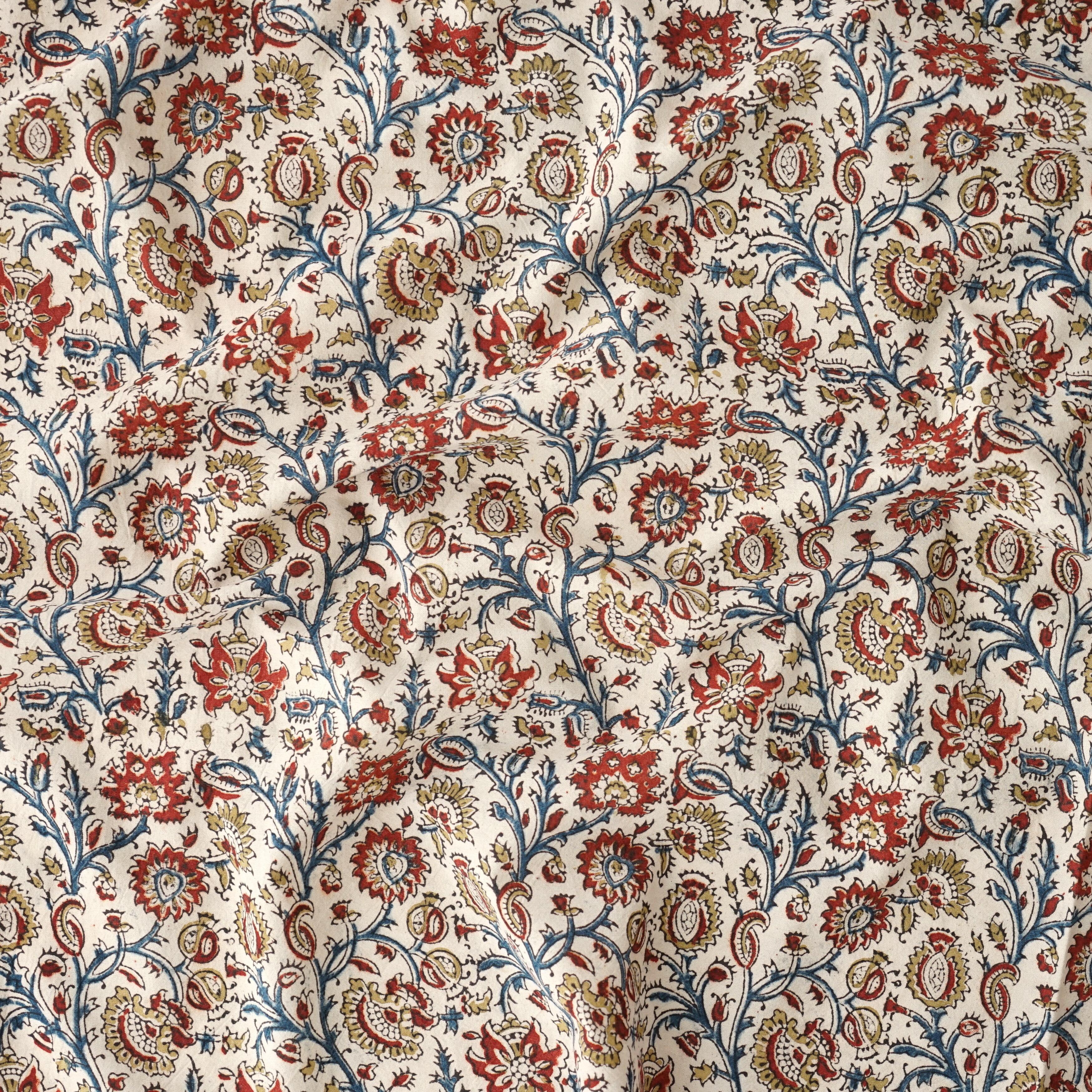 KAR07 - Block-Printed Kalamkari - 100% Cotton - Natural Dyes - Jewel Drift - Contrast