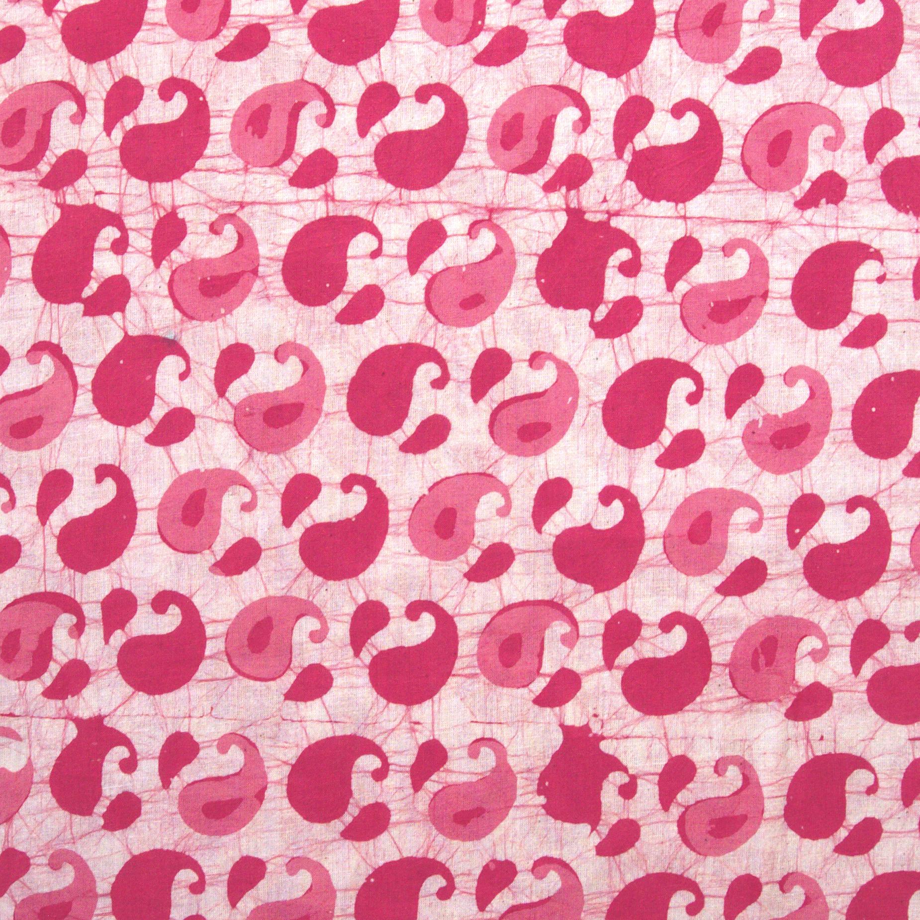 2 - SHA07 - 100% Block-Printed Batik Cotton Fabric From India - Batik - Pink Red Couple Paisley
