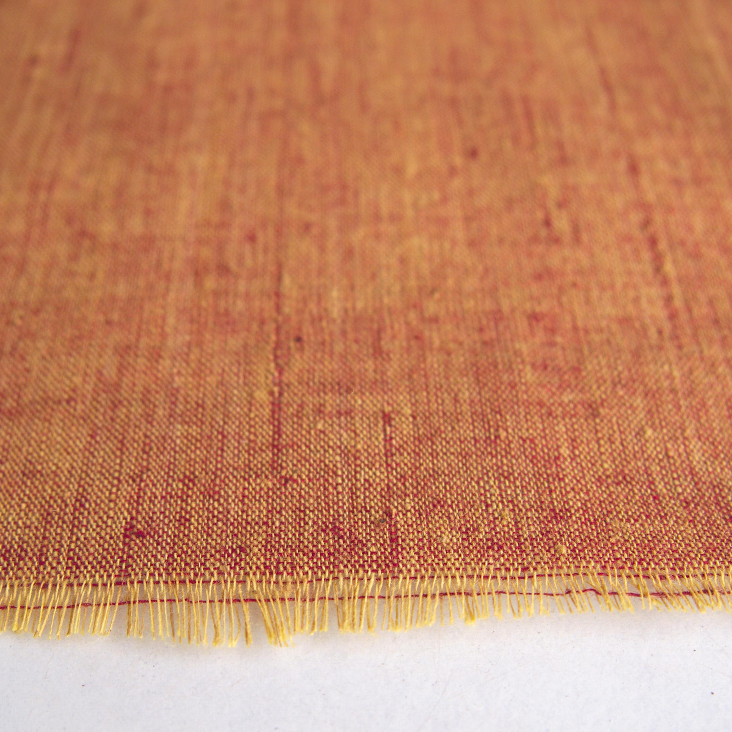 100 % Handloom Woven Cotton - Cross Colour - Pomegranate Yellow Warp, Alizarin Weft - Close Up