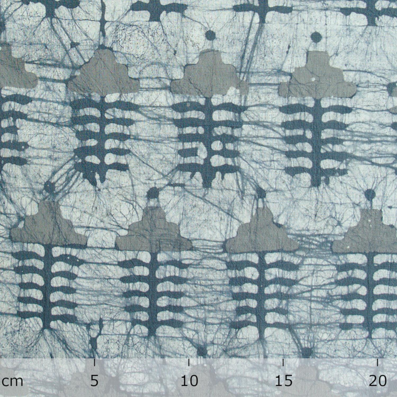 100% Block-Printed Batik Cotton Fabric From India - Chuanr Design - Grey Dye - Ruler - Live
