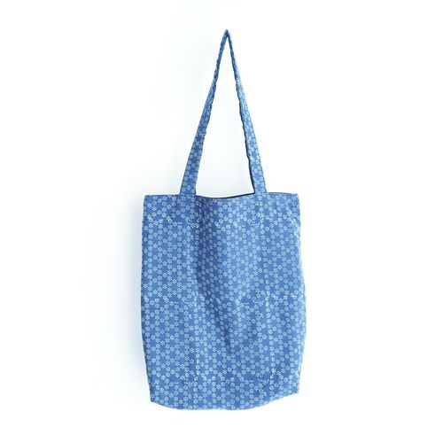 1 - TB022 - Block-Printed Tote Bag - Indigo - Dots - Closed