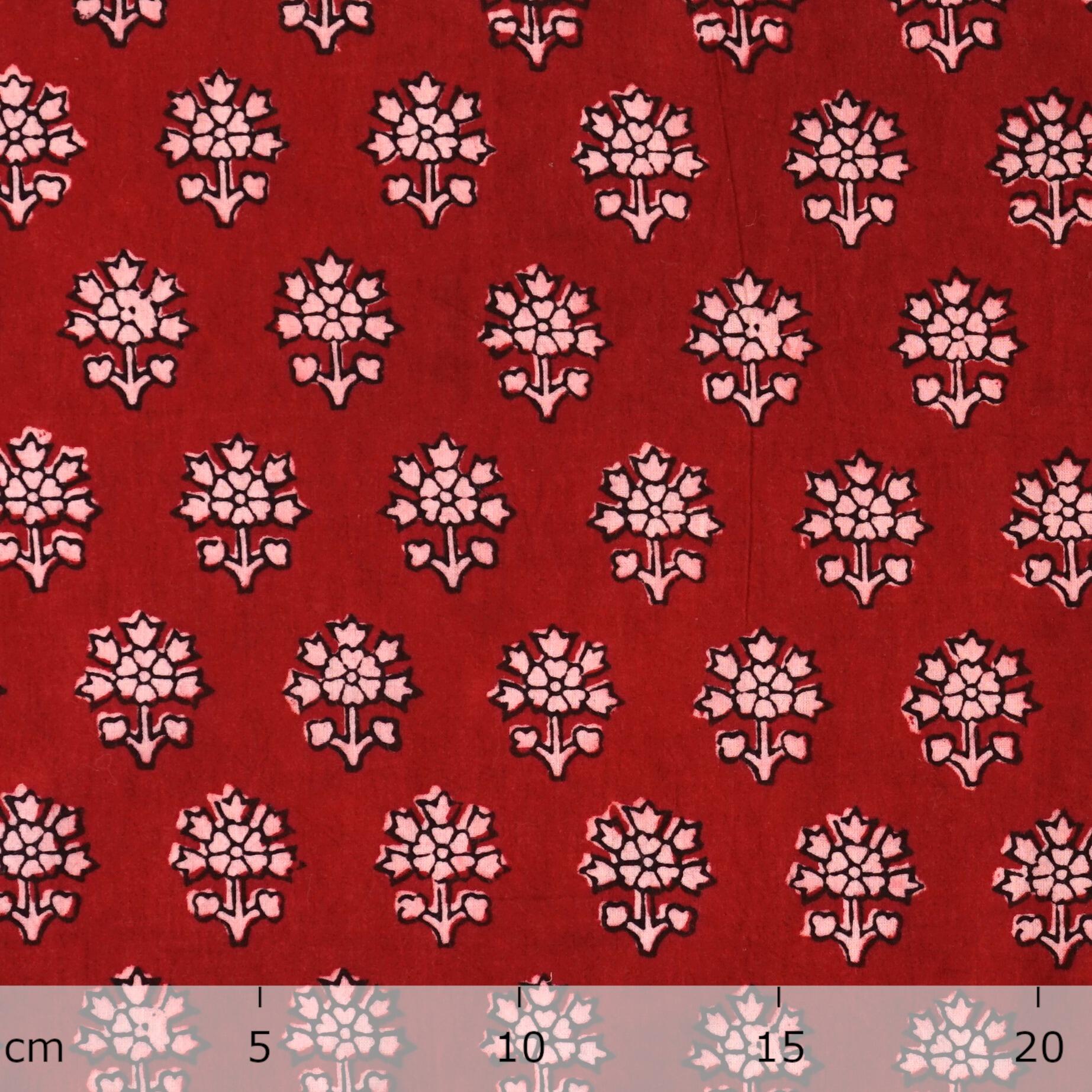 4 - ISK10 - 100% Block-Printed Cotton Fabric From India - New Perspective Design - Iron Rust Black & Alizarin Red Dyes - Ruler