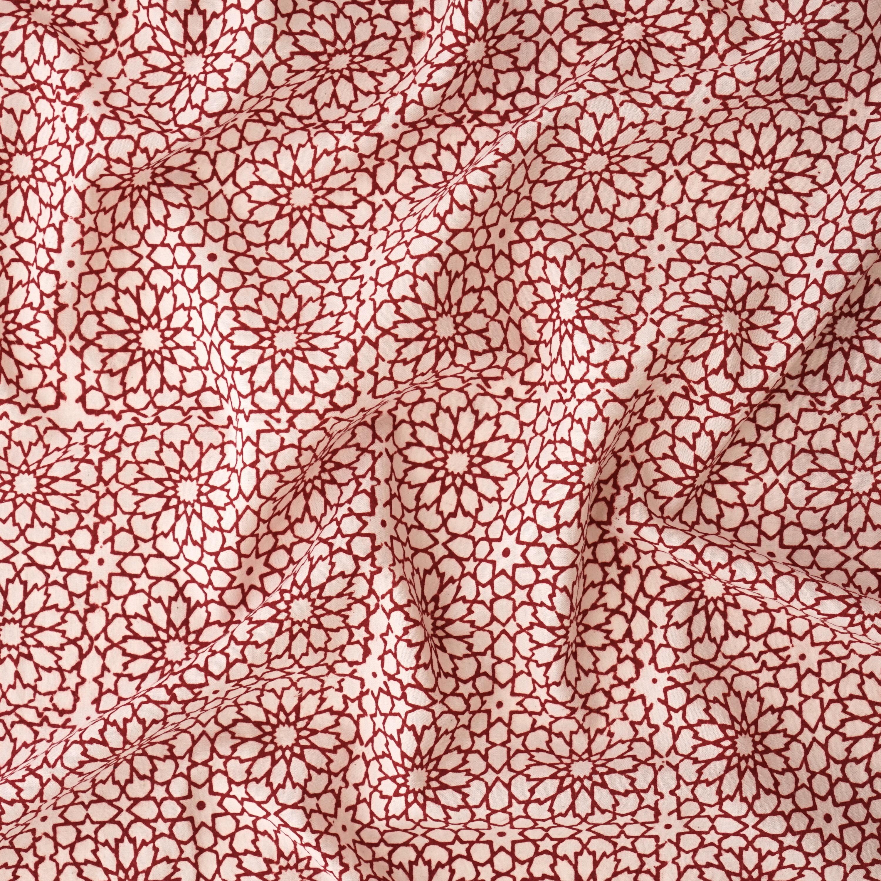 100% Block-Printed Cotton Fabric From India - Floral Sublimity Design - Alizarin Red Dye - Contrast