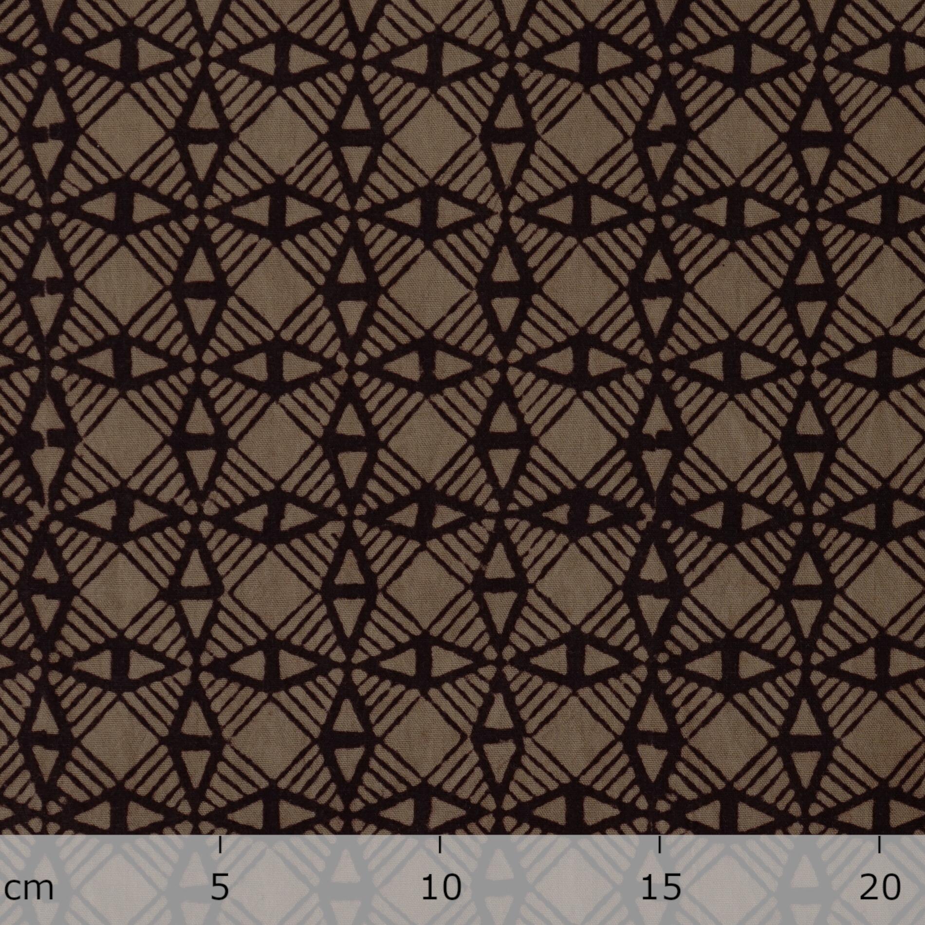 100% Block-Printed Cotton Fabric From India- Bagh - Iron Rust Black & Indigosol Khaki - Big Brother Print - Ruler