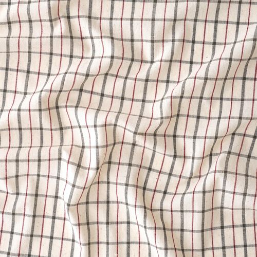 100% Handloom Woven Cotton - White Warp & Weft, Olive Green Warp & Weft, Alizarin Red Warp - Chequers - Contrast