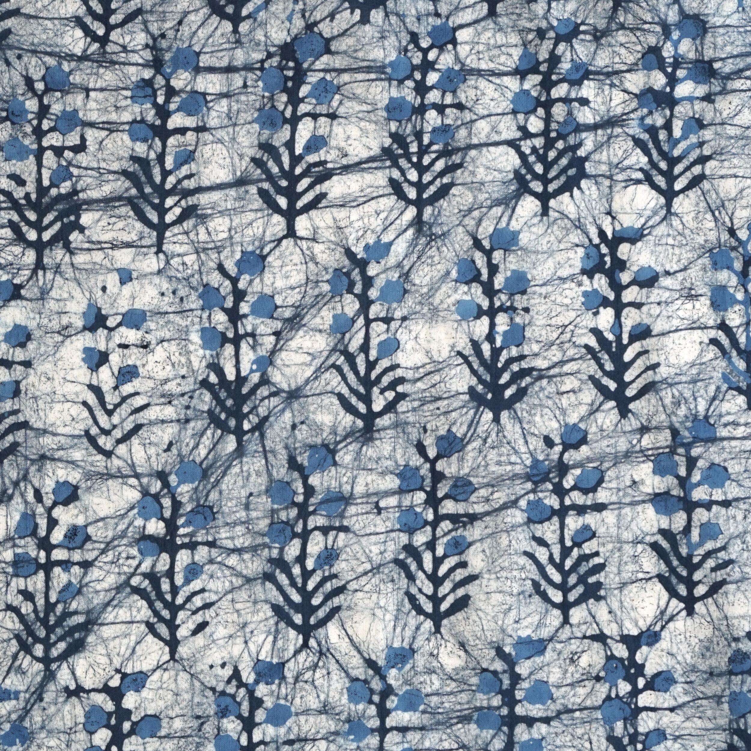 100% Block-Printed Batik Cotton Fabric From India - Batik - Blue Bhil Buto - Flat