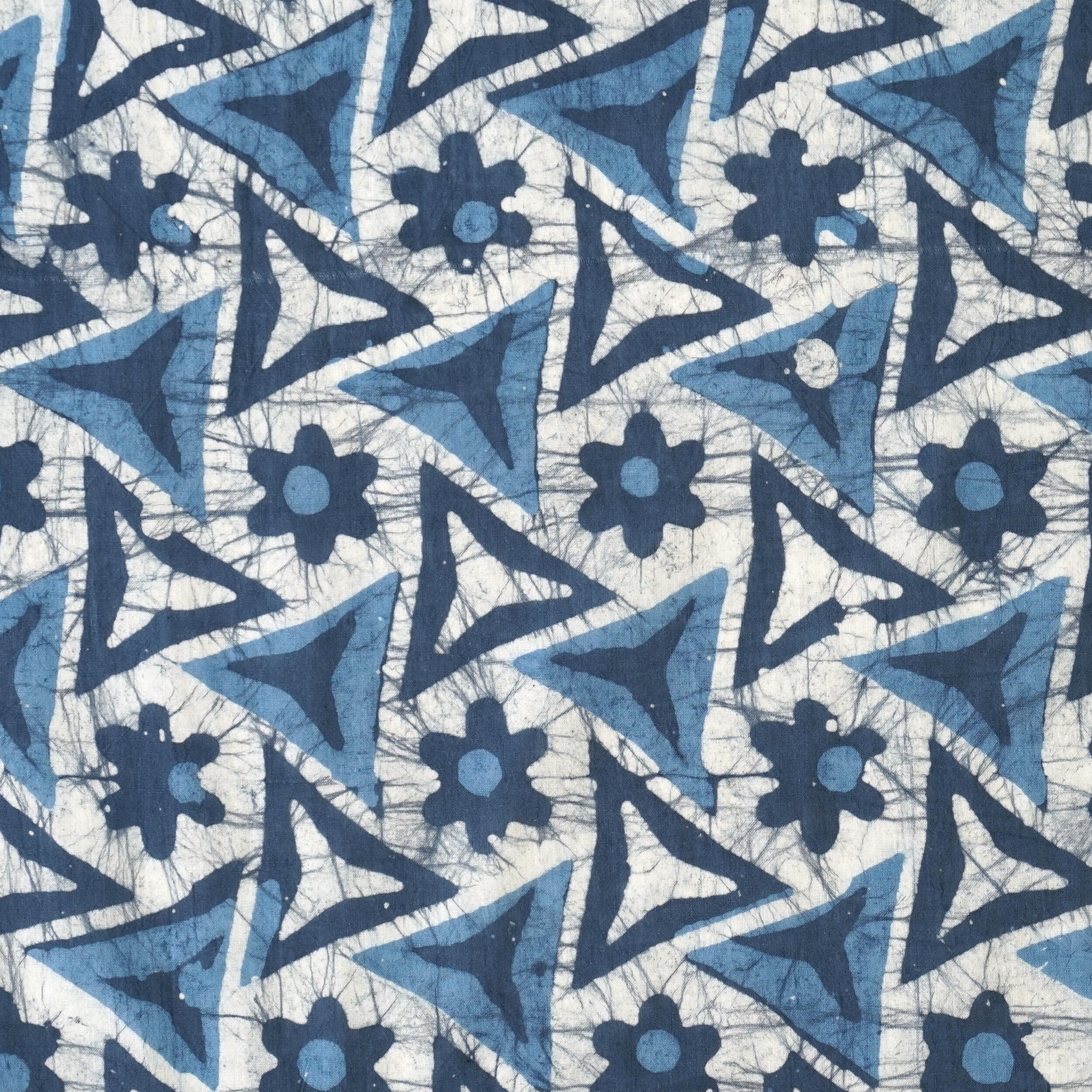 100% Block-Printed Batik Cotton Fabric From India - Tri Blade Motif - Flat