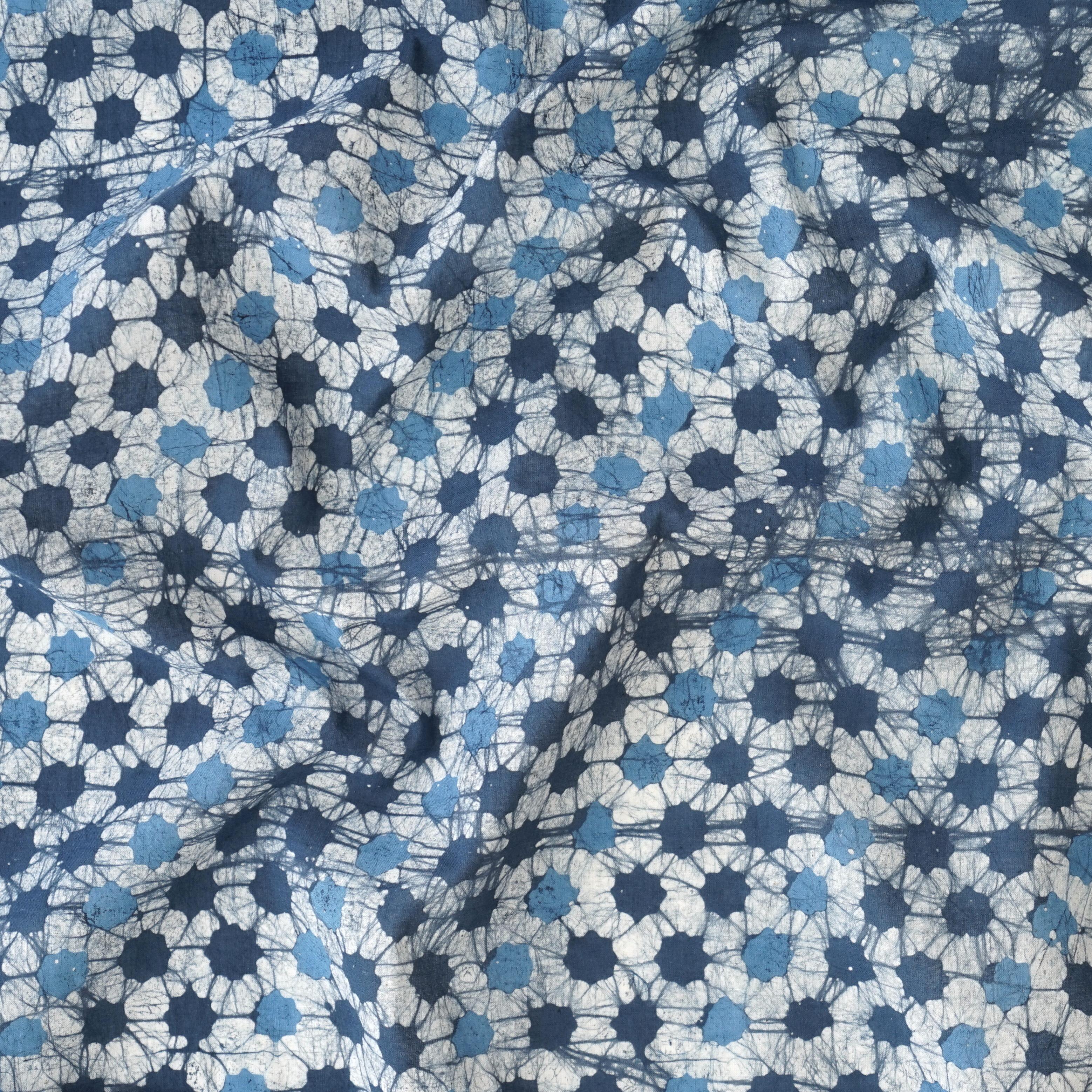 Block-Printed Batik Fabric - Cotton Cloth - Reactive Dyes - Stars Design - Contrast