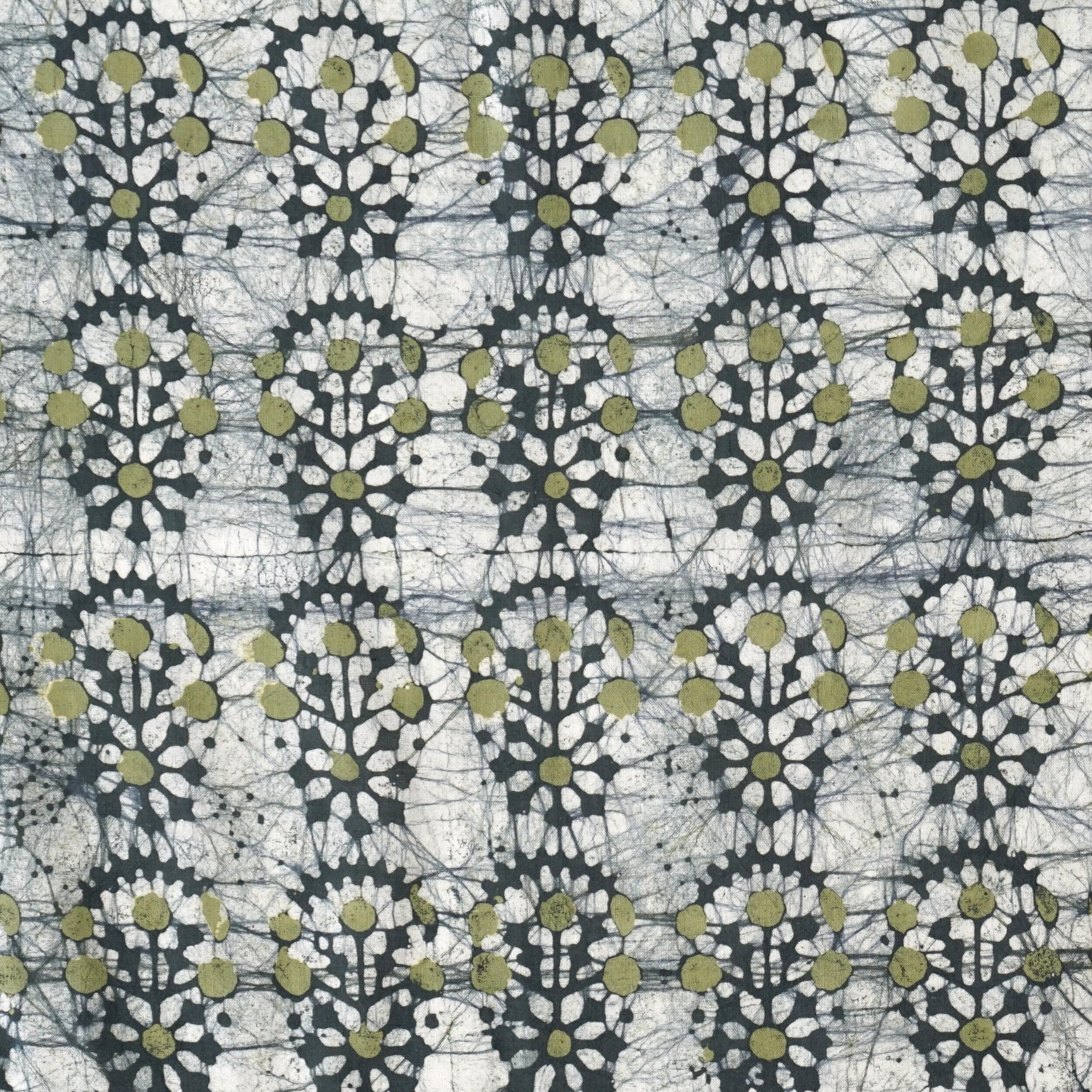 100% Block-Printed Batik Cotton Fabric From India - Seahorse Motif - Flat