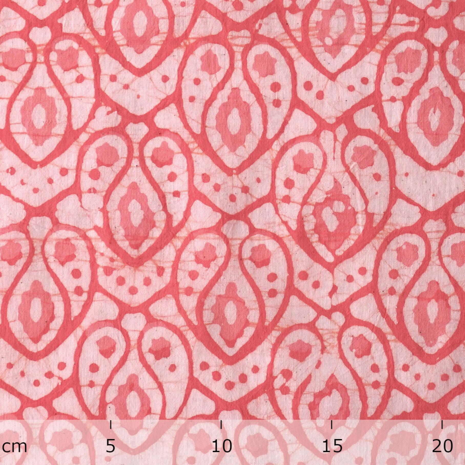 100% Block-Printed Batik Cotton Fabric From India - Tulip Mania Motif - Salmon Dye - Ruler
