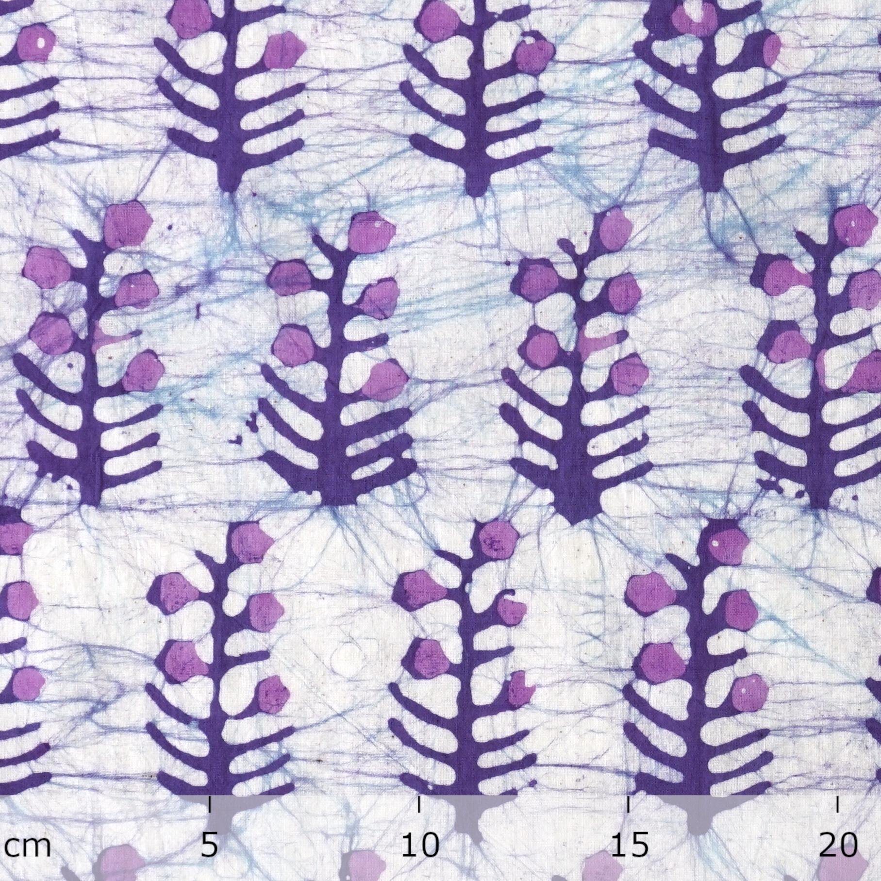 100% Block-Printed Batik Cotton Fabric From India - Purple Reactive Dye - Ruler