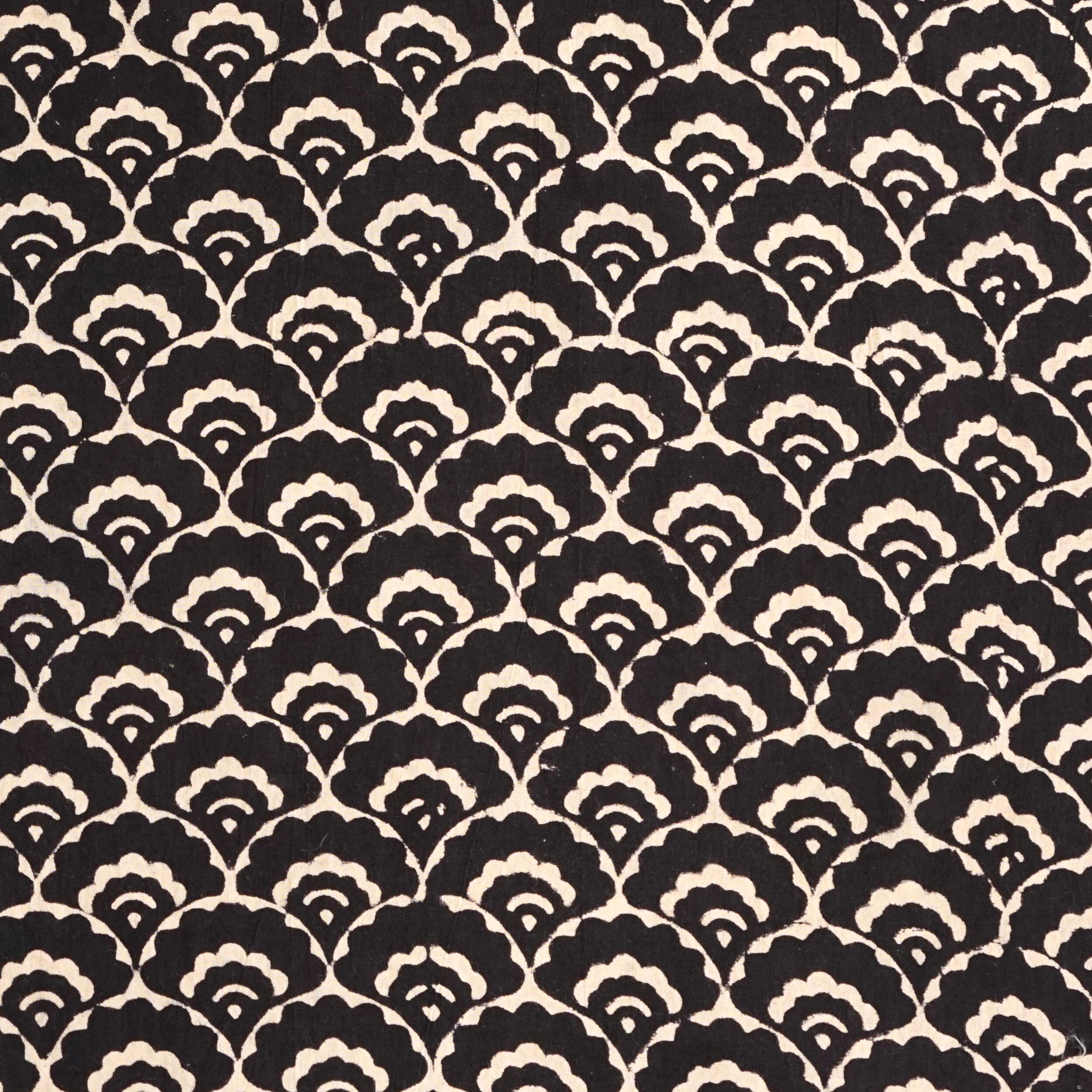 Indian Hand Woodblock-Printed Cotton - Clouds Print - Printed With Natural Black Iron Rust Dye - Flat