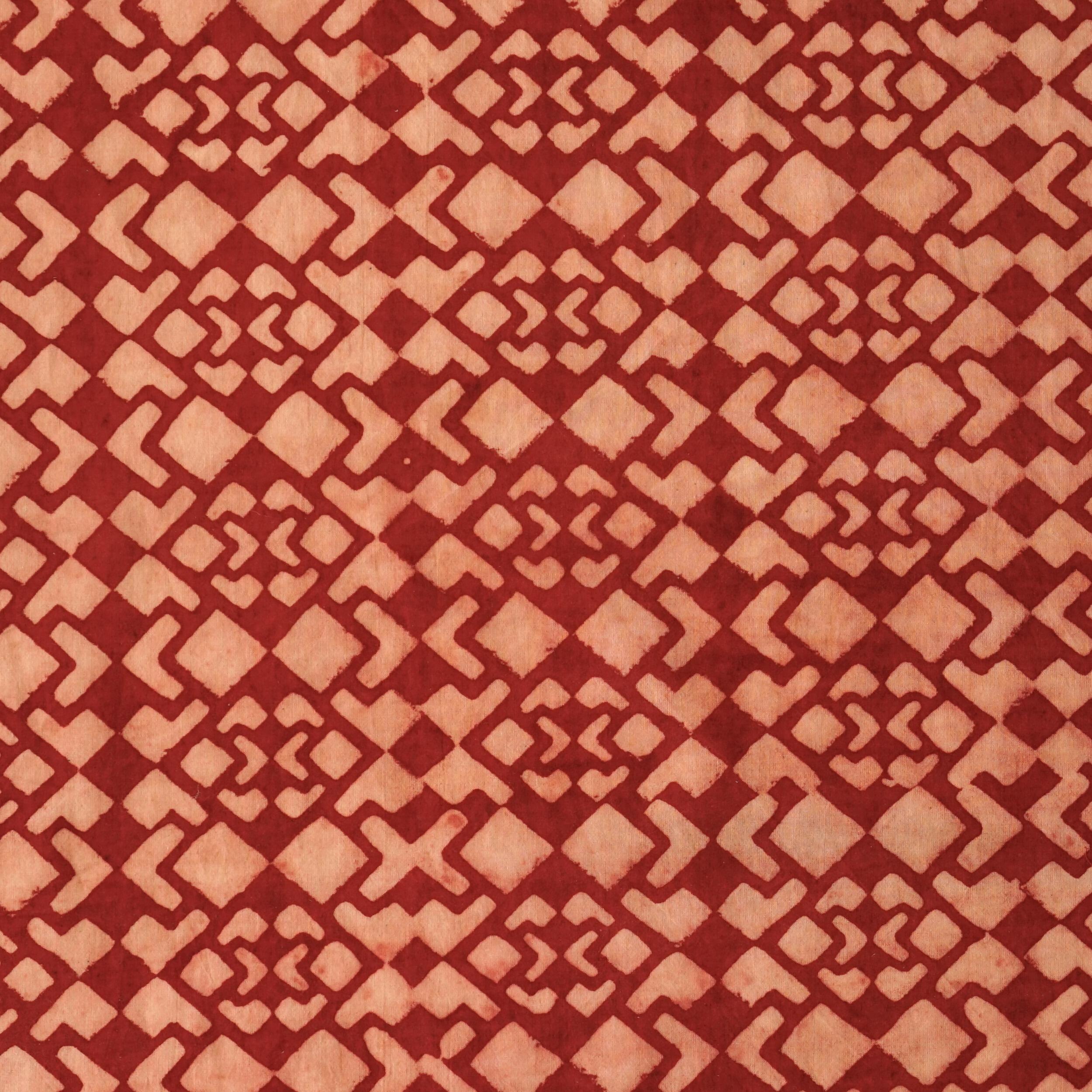 3 - SIK55 - Hand Block-Printed Cotton - Merrymaker Design - Alizarin Red Dye - Flat