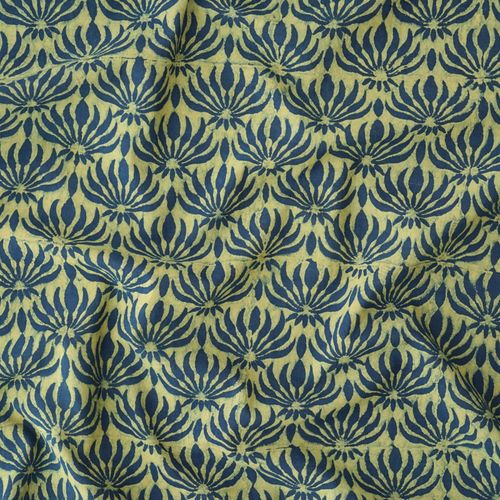 AHM54 - Block-Printed Fabric - Lotus Flower Design - Indigo & Tamarisk Dyes - Contrast