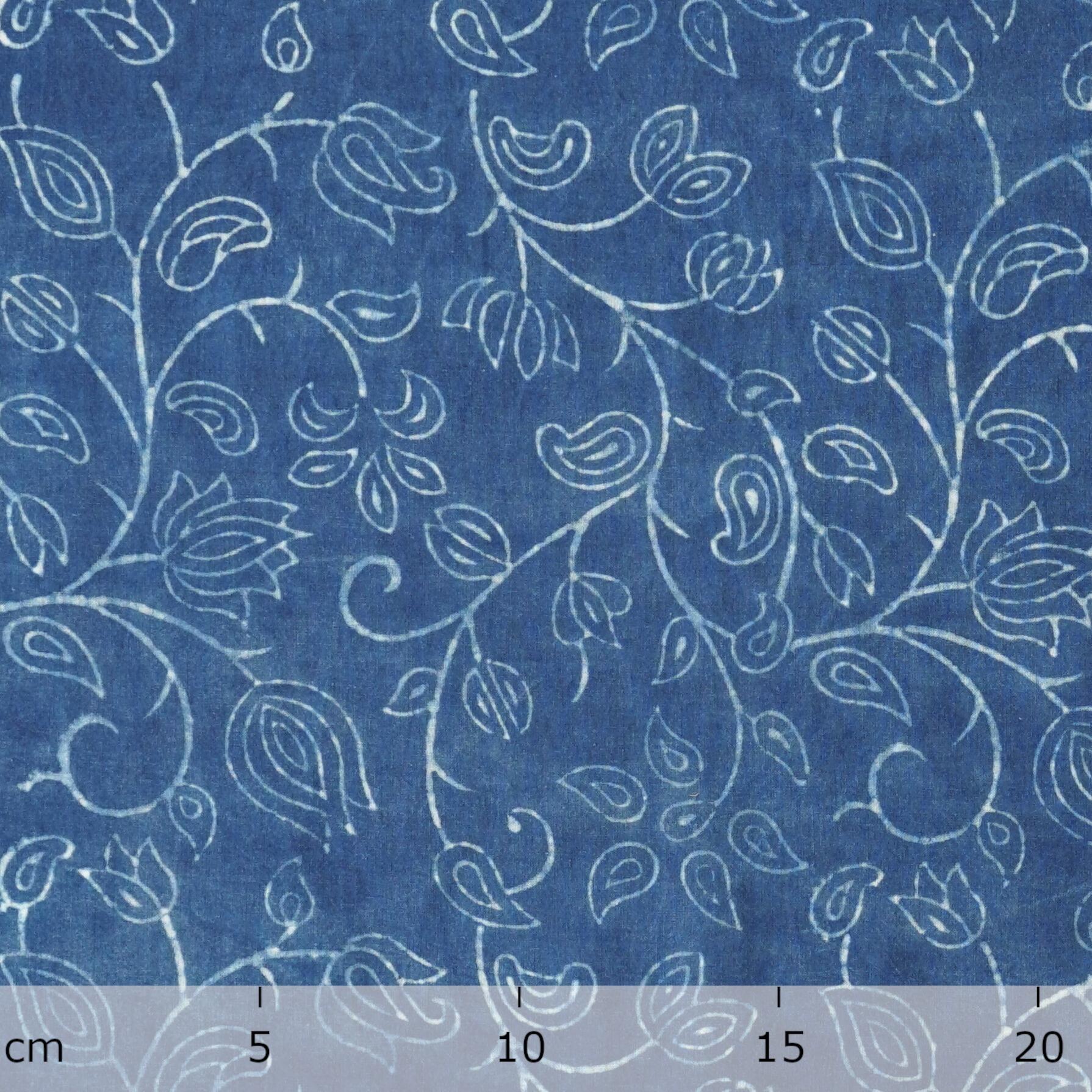 Block-Printed Cotton - Flowering Azure Print - Indigo Dyed - Ruler