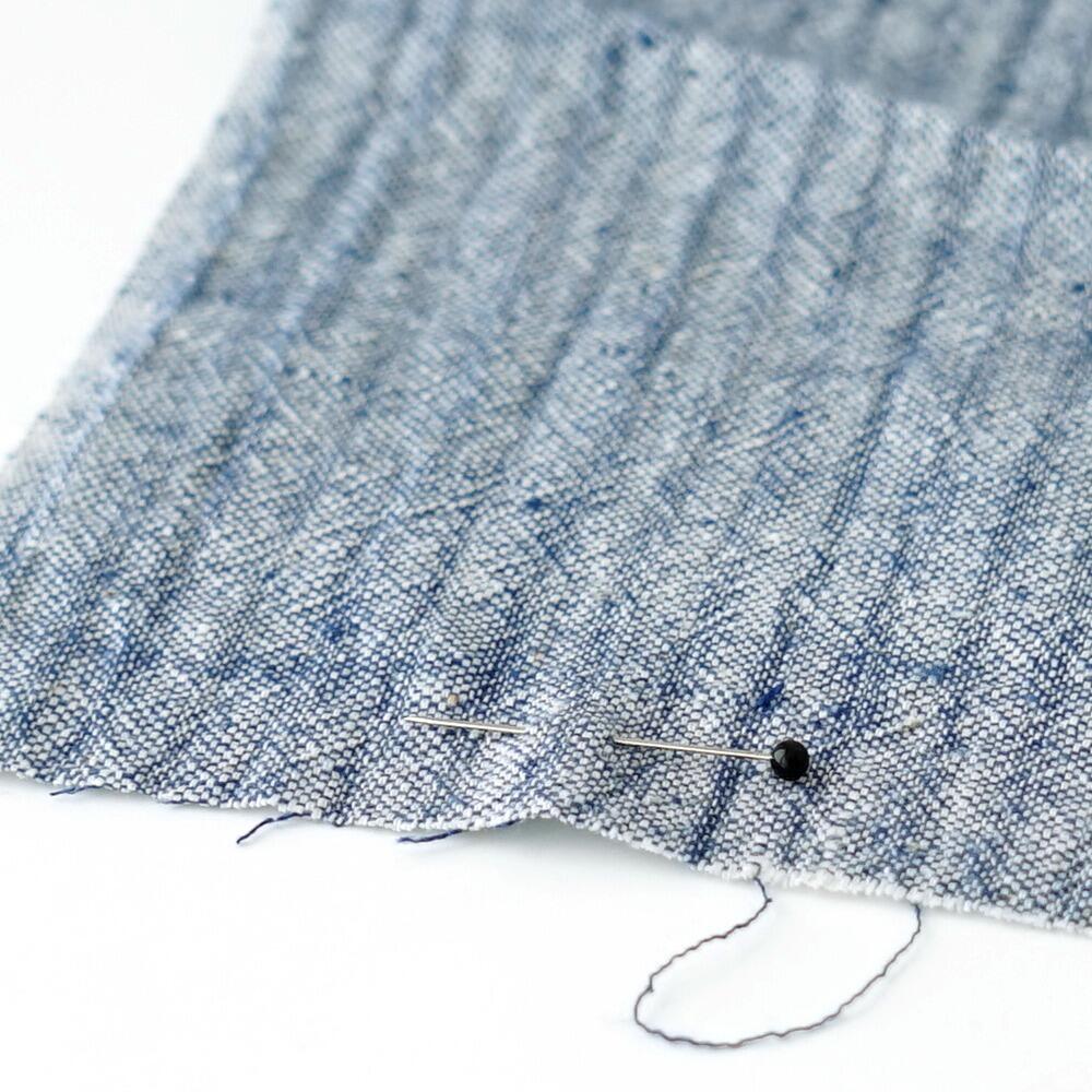 RAM02 - Organic Kala Cotton - Handloom Woven -  Single & Double Warp, Single Weft - Striped - Blue Yarn-Dyed Weft - Reactive Dye - Shot Cotton - Cross Colour - Close Up
