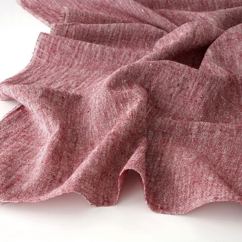 KJC27 - Handloom-woven Cotton Fabric - Shot Cotton - Cross Colour - Undyed Warp, Red Weft - Plain Weave - Contrast