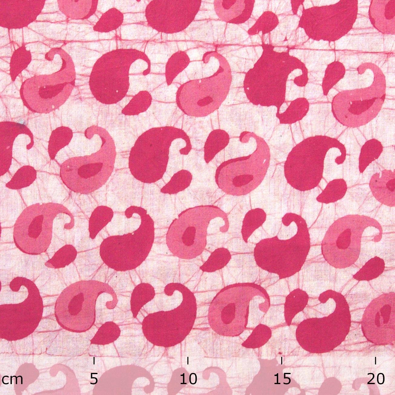 3 - SHA07 - 100% Block-Printed Batik Cotton Fabric From India - Batik - Pink Red Couple Paisley - Ruler
