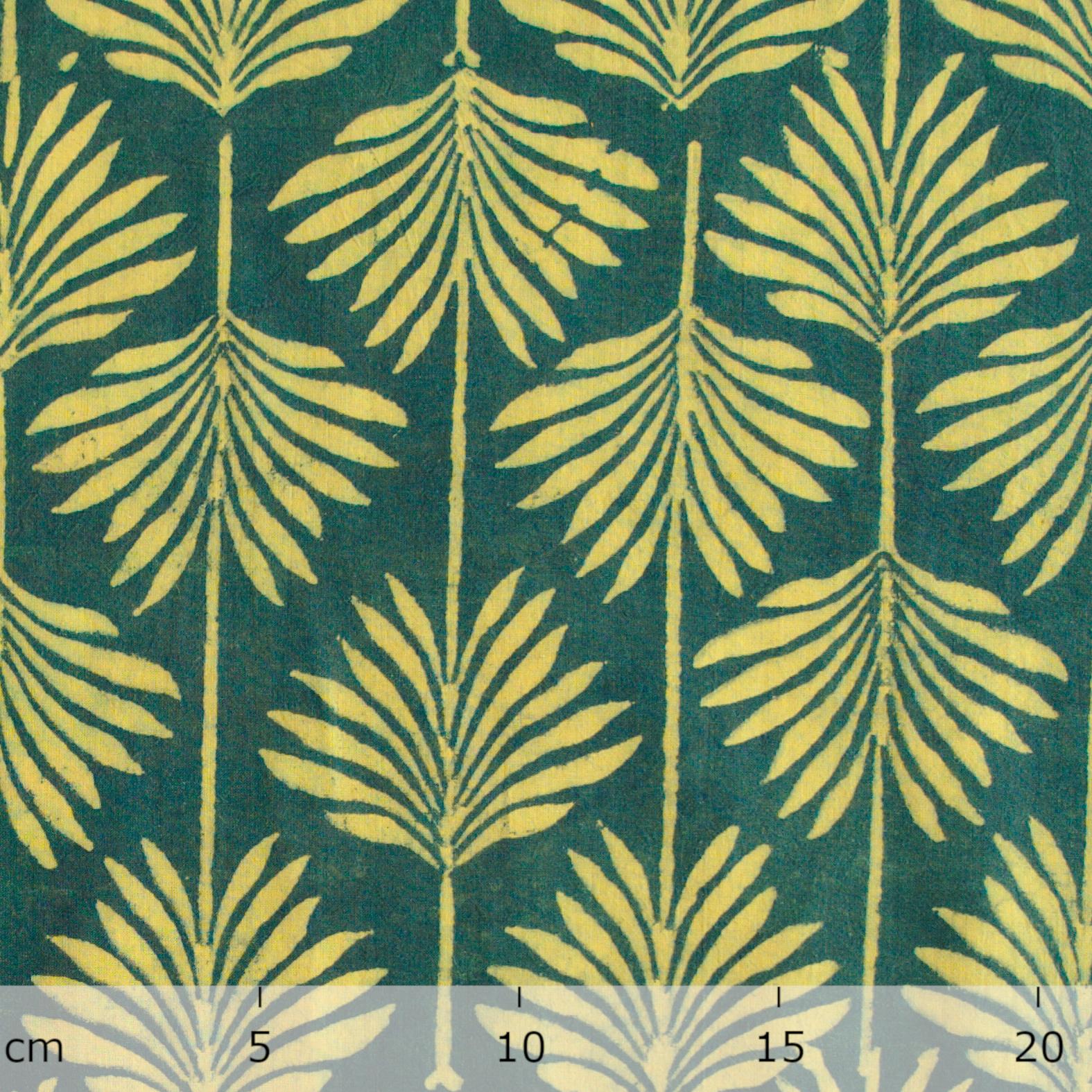 5 - SIK48 - Hand Block-Printed Cotton - Negril Palm Design - Green & Yellow Dye - Ruler
