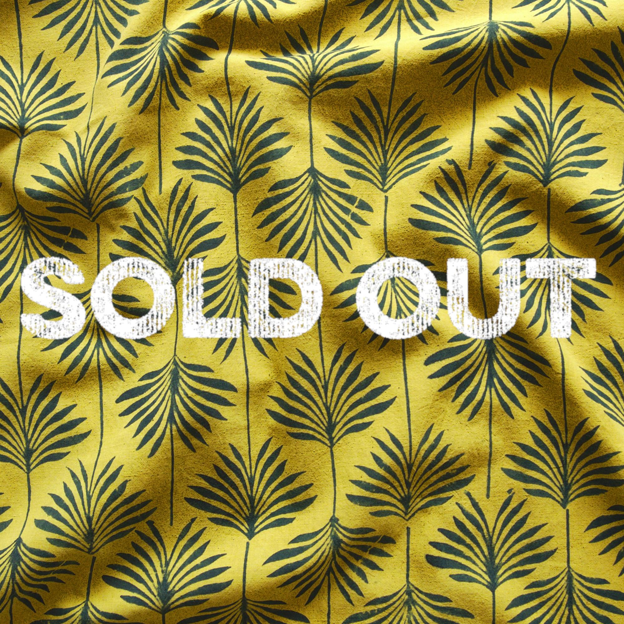 SIK14 - Indian Block-Printed Cotton Fabric - Palm Leaf Design - Pomegranate Yellow and Green Indigo Dye - Contrast