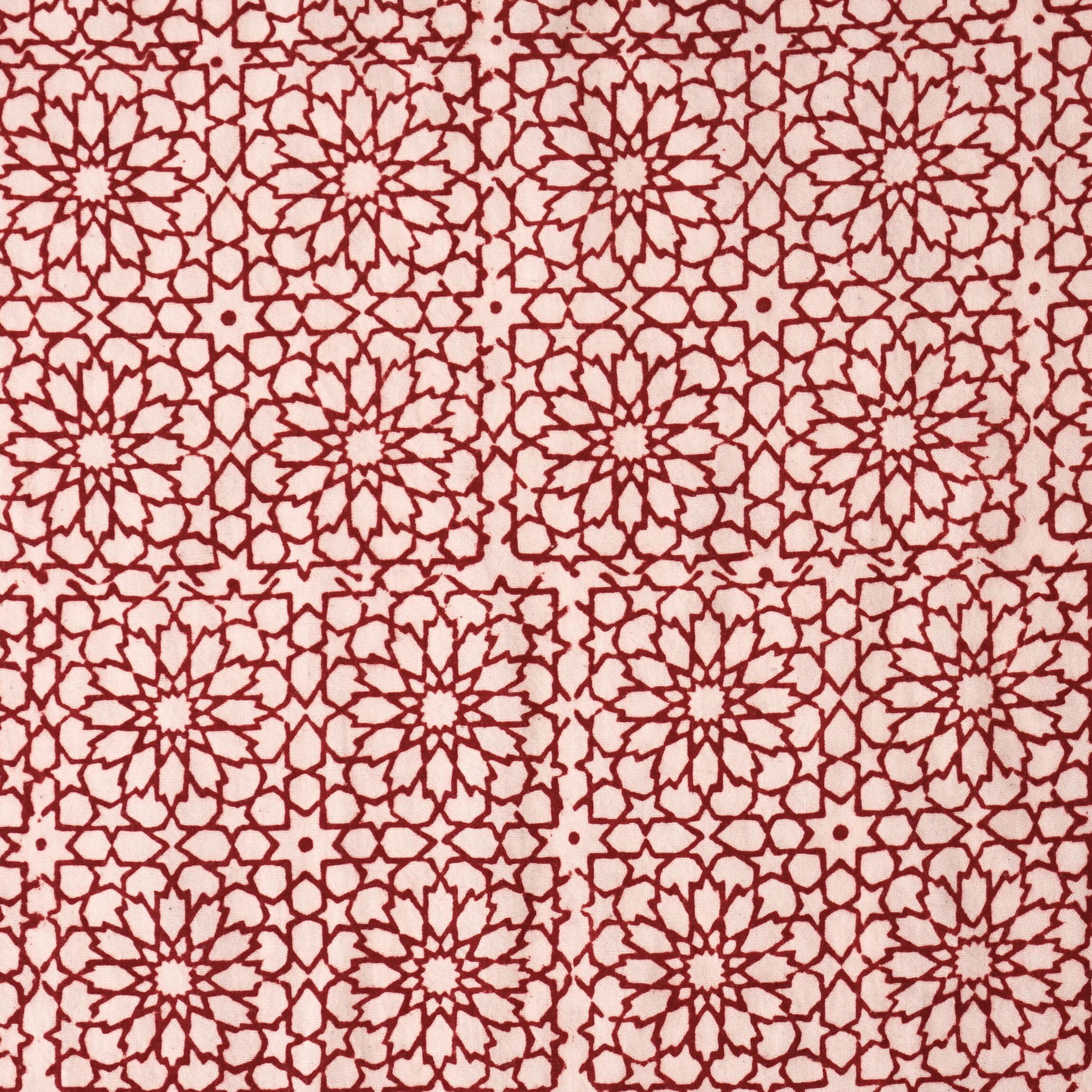 100% Block-Printed Cotton Fabric From India - Floral Sublimity Design - Alizarin Red Dye - Flat