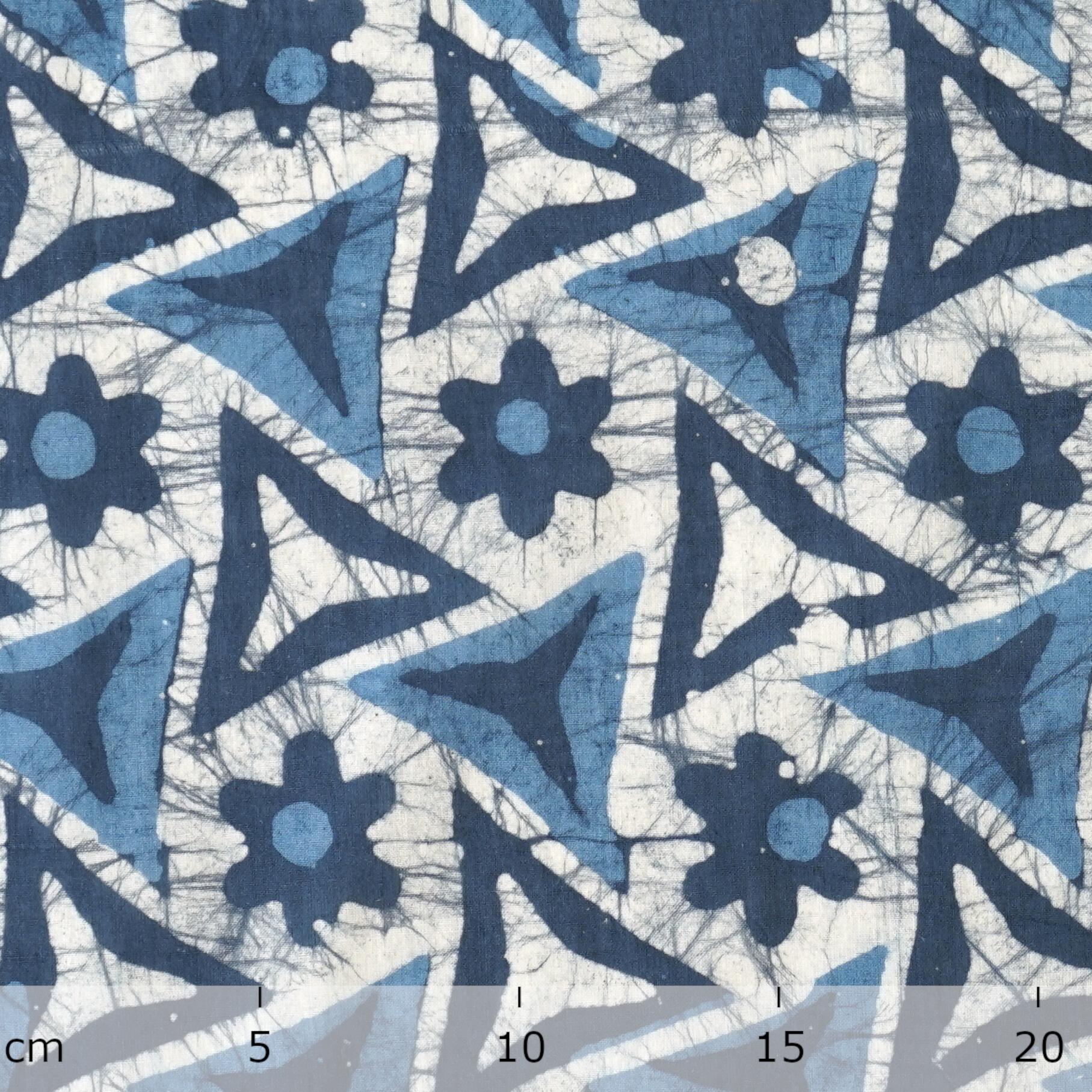 100% Block-Printed Batik Cotton Fabric From India - Tri Blade Motif - Ruler