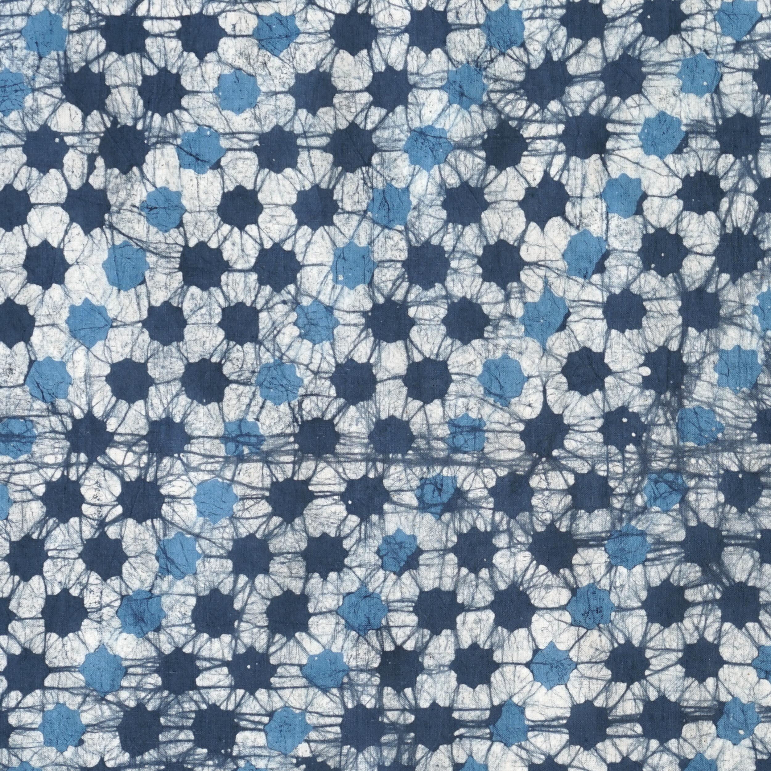 Block-Printed Batik Fabric - Cotton Cloth - Reactive Dyes - Stars Design - Flat