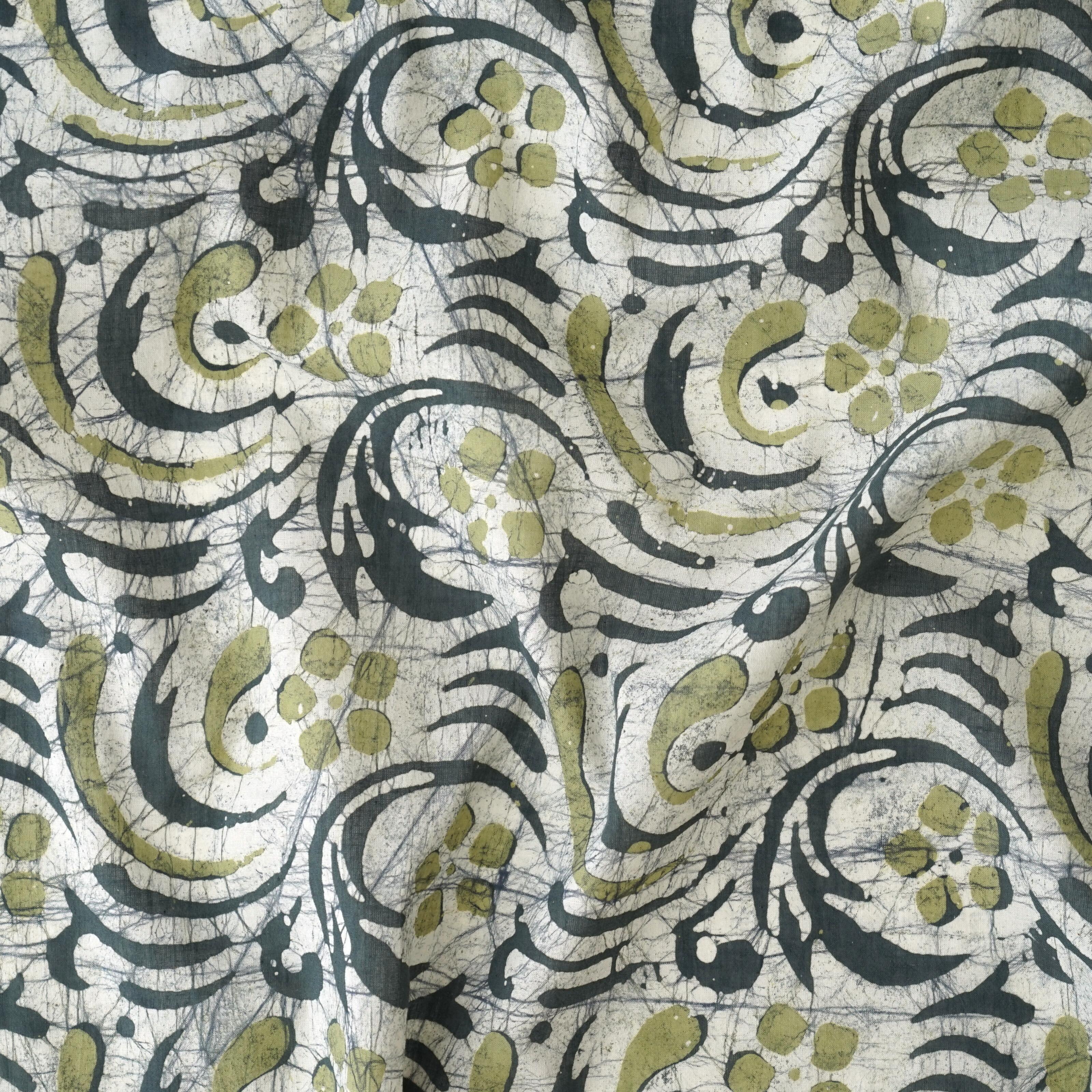 100% Block-Printed Batik Cotton Fabric From India - River Eddy Motif - Contrast