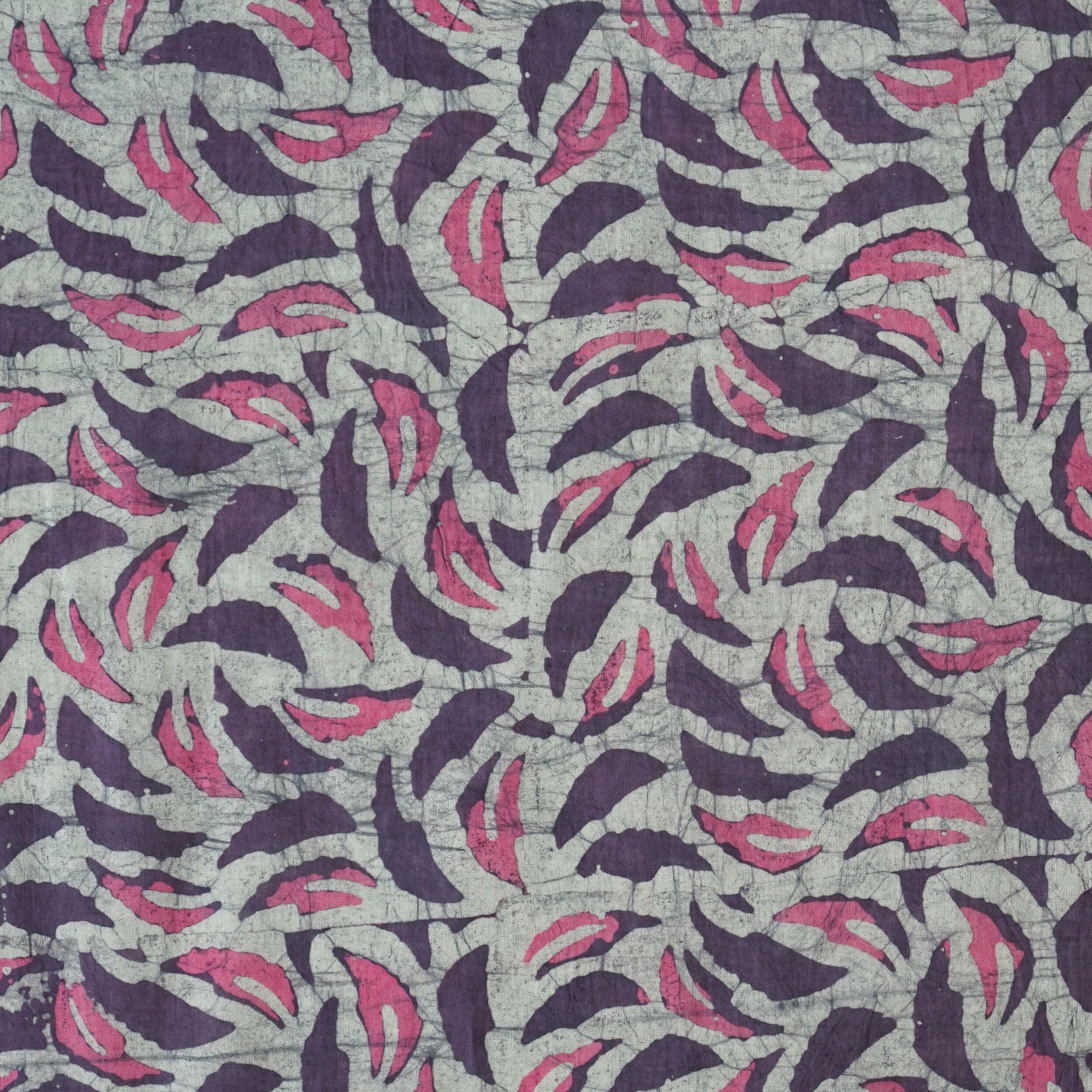Block-Printed Batik Cotton Fabric From India - Autumnal Rustle Design - Flat