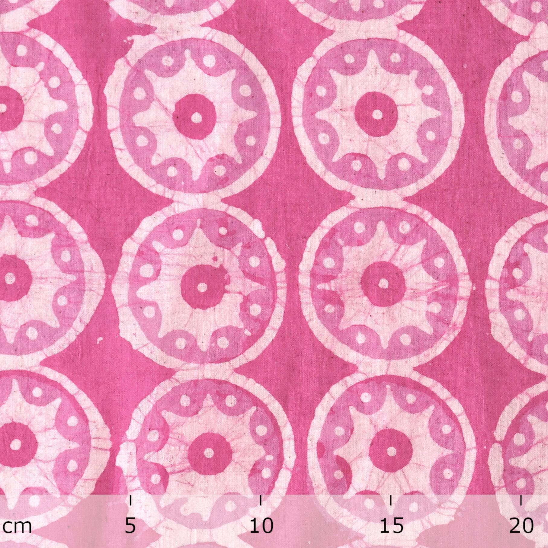 100% Block-Printed Batik Cotton Fabric From India - Pink Reactive Dye - Lollipop - Ruler