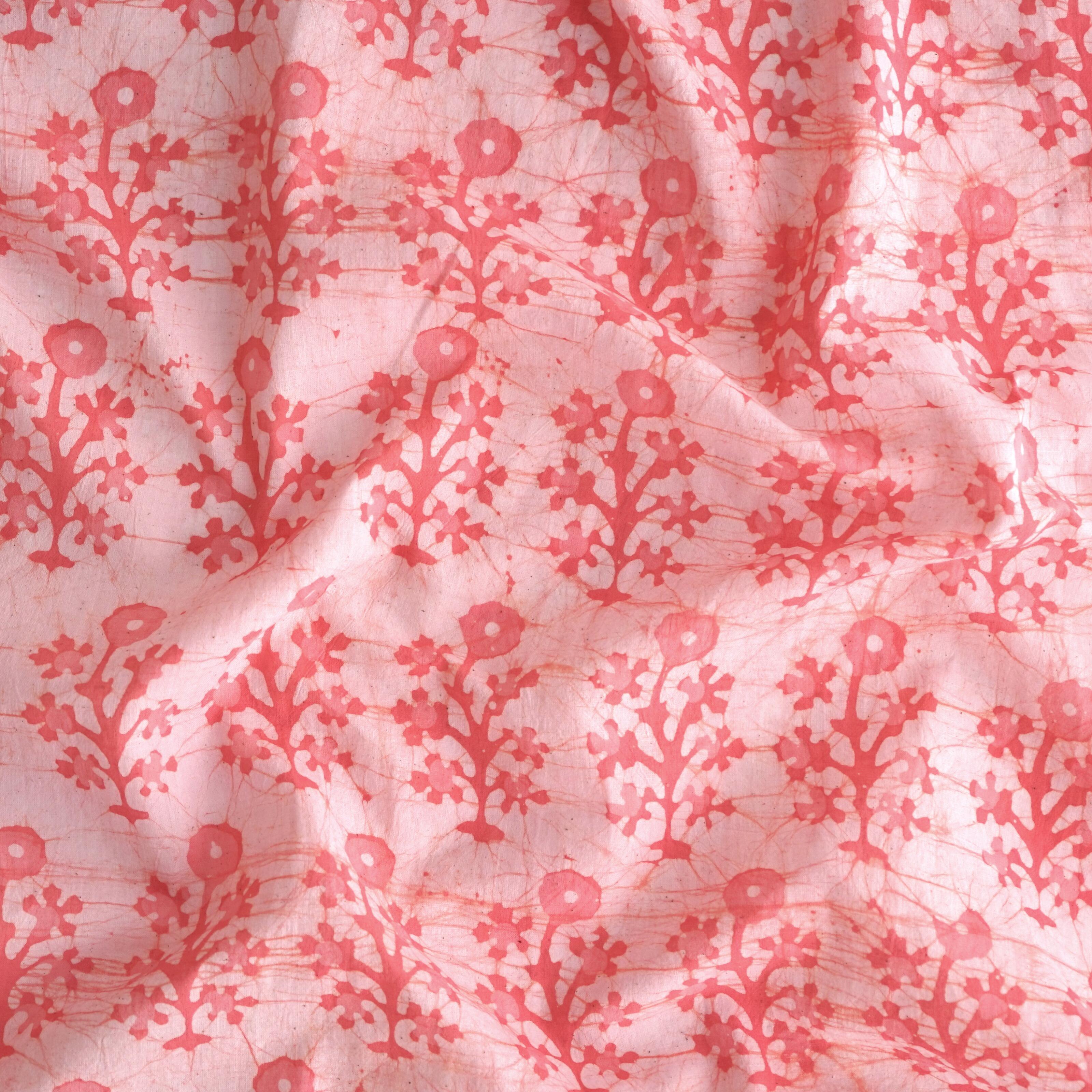 100% Block-Printed Batik Cotton Fabric From India - Bhil Buto Motif - Salmon Dye - Contrast