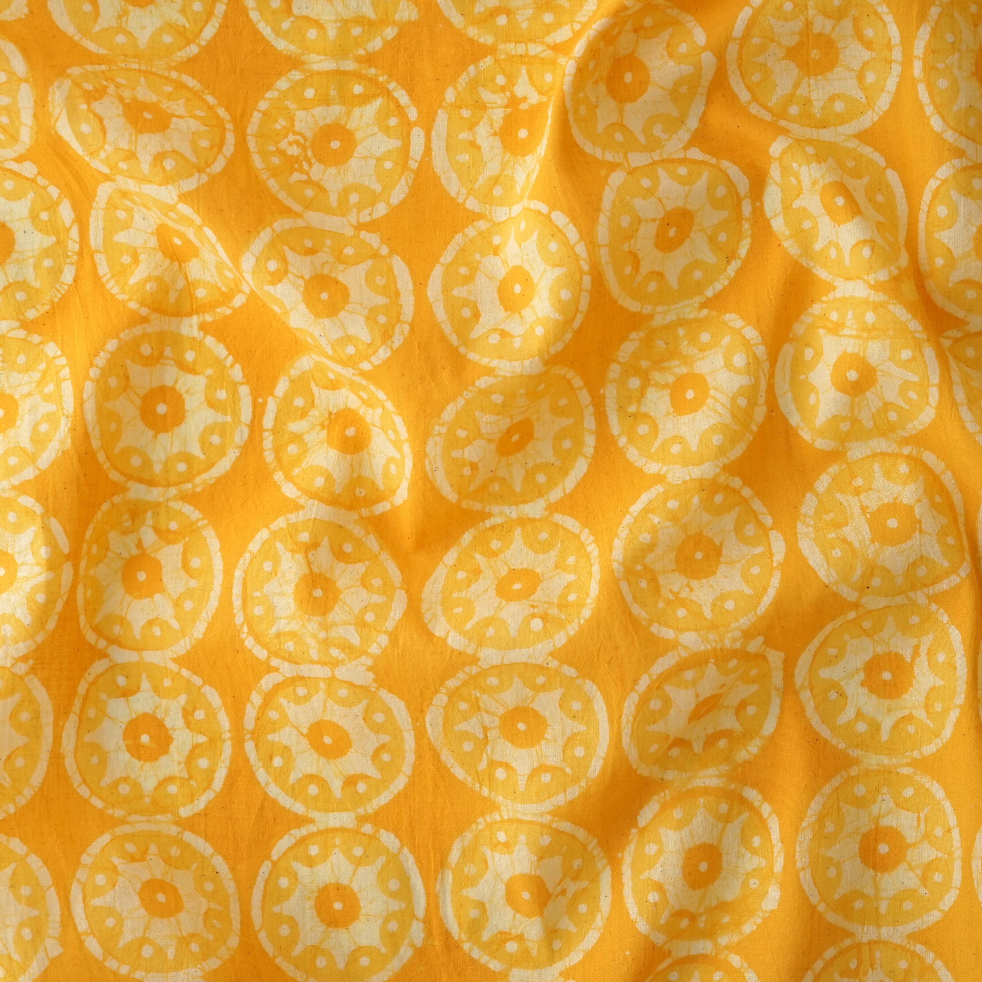 100% Block-Printed Batik Cotton Fabric From India - Sunkissed Design - Yellow Dye - Contrast