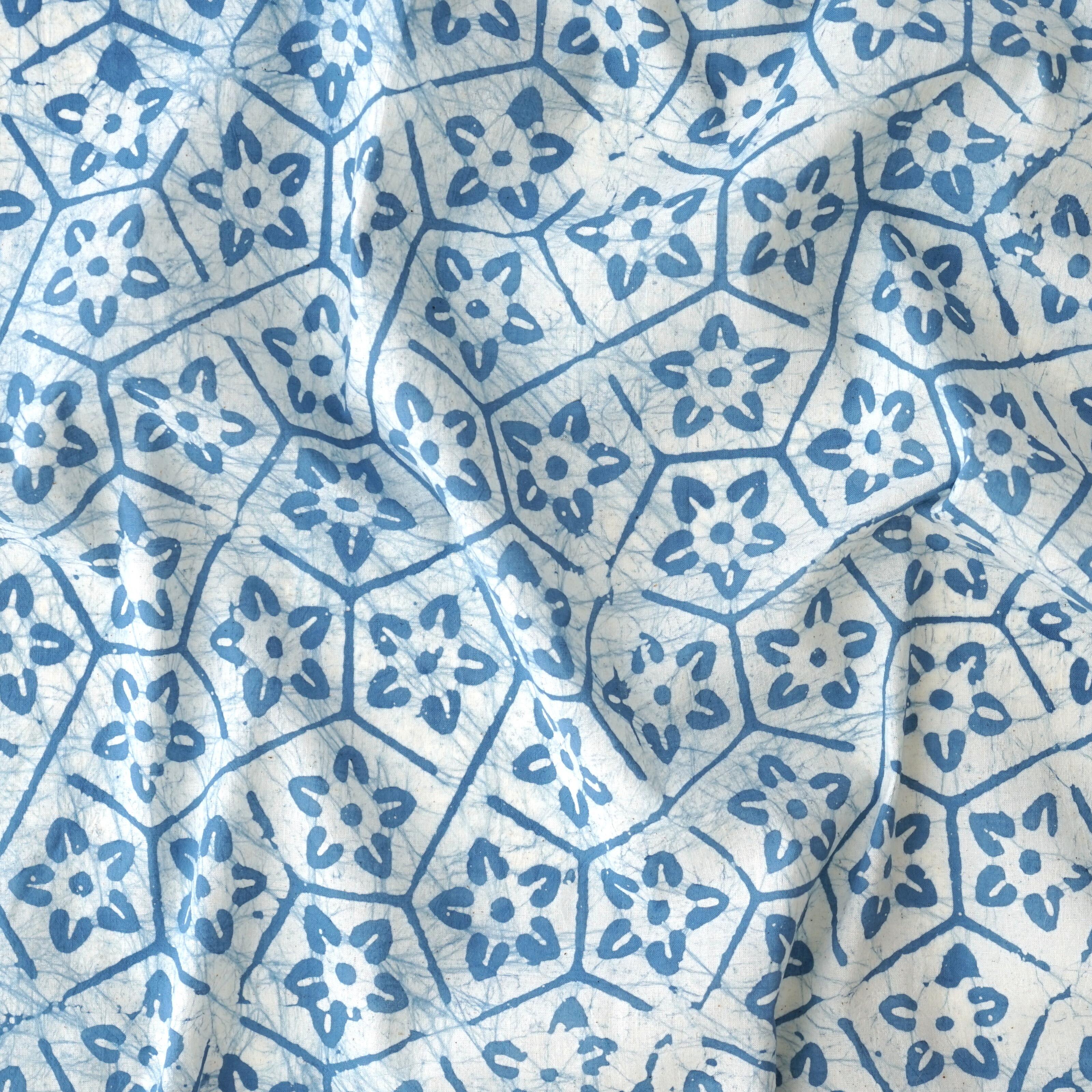 Block-Printed Batik Fabric - Cotton Cloth - Reactive Dyes - Ice Blast Design - Contrast